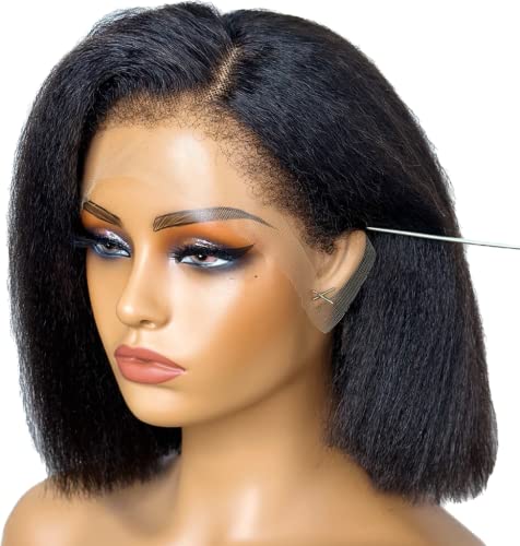 Atina 13x4 Lace Front Wig Human Hair 10 Inch - Kinky Straight 150% Density 4C Hairline Pre-Plucked Glueless Bob Wig | Perfect for Protective Styling, Daily Wear & Special Occasions