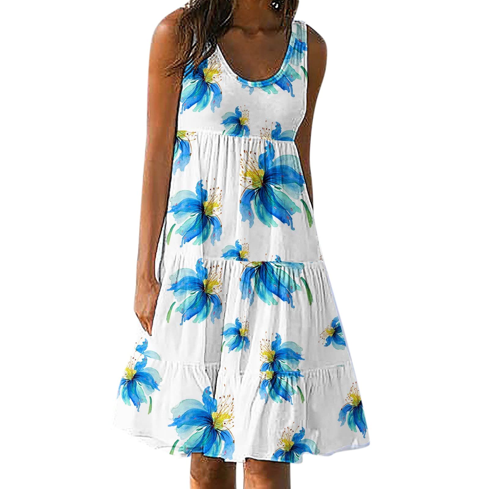 Women's Summer Swing Dress - Floral Printed Sleeveless Round Neck Casual Sundress for Beach, Vacation & Daily Wear | Lightweight Comfortable Resort Dress for Spring & Summer