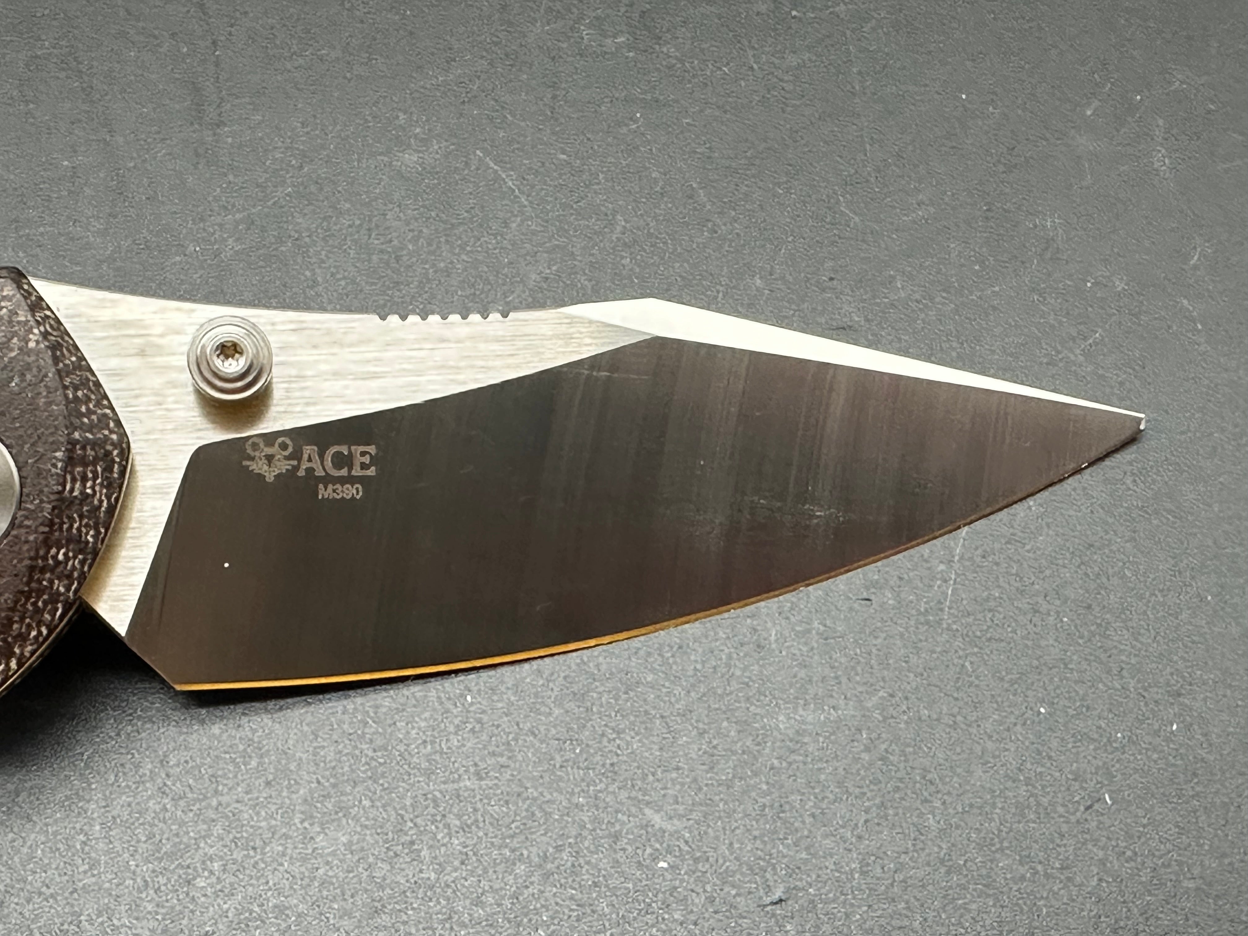Giant Mouse Knives ACE Nazca Folding Pocket Knife - Green Canvas Micarta Handle, M390 Steel Plain Edge with Satin Finish - EDC, Outdoor, Camping & Survival Tool