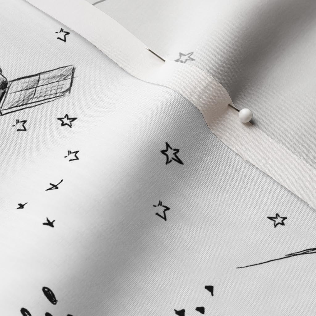 Space Out Light Planet Spaceship Star Outer Space Cotton Poplin Fabric by The Yard - Premium Printed Fabric for Sewing, Quilting, Dresses & DIY Crafts | Perfect for Home Decor, Apparel & Gift Making