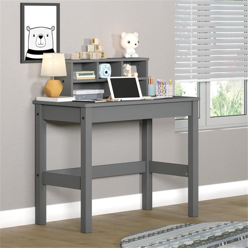 Acme Logan Gray Wooden Rectangular Writing Desk with Hutch & Cable Management Hole - Perfect for Home Office, Study & Workspace Organization