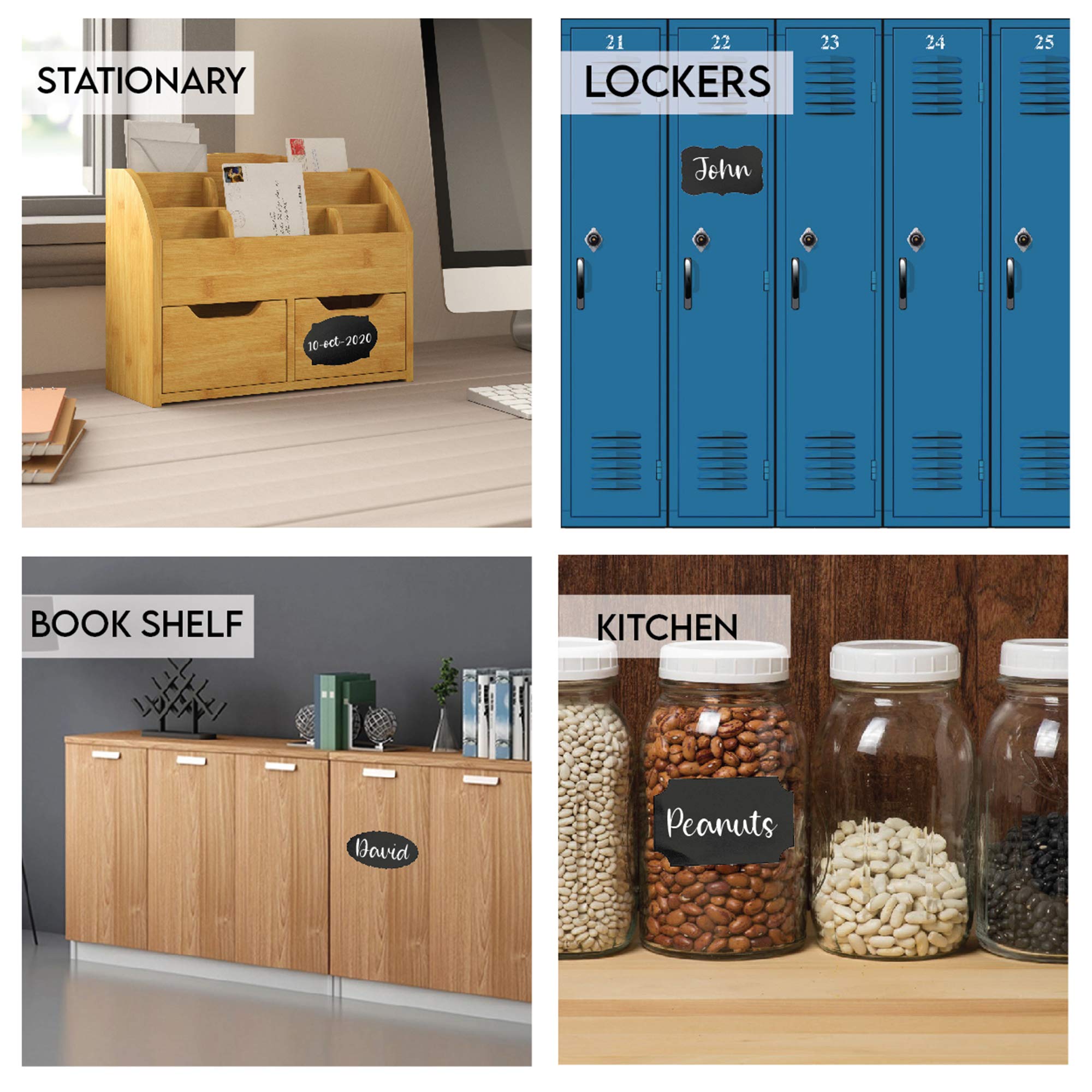 Reusable Waterproof Oval Chalkboard Labels 200pcs with 2 White Chalk Markers - Perfect for Storage Bins, Food Containers, Jars & Organizing Pantry, Kitchen, Office or Classroom Supplies