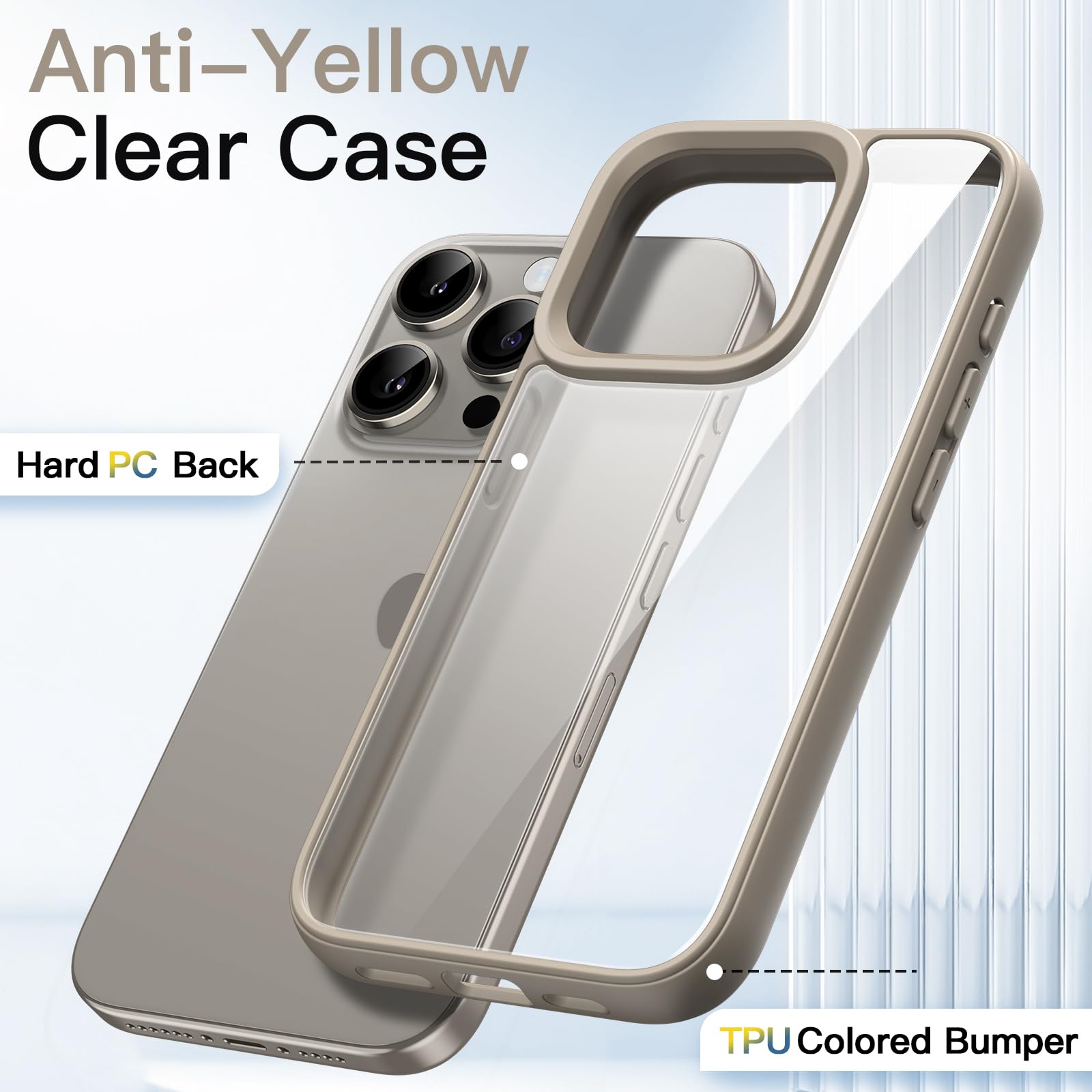 JETech Shockproof Bumper Case for iPhone 15 Pro Max 6.7-Inch - Matte TPU Frame with Anti-Scratch Clear Back (Natural Titanium) - Perfect for Outdoor Activities, Work & Daily Protection