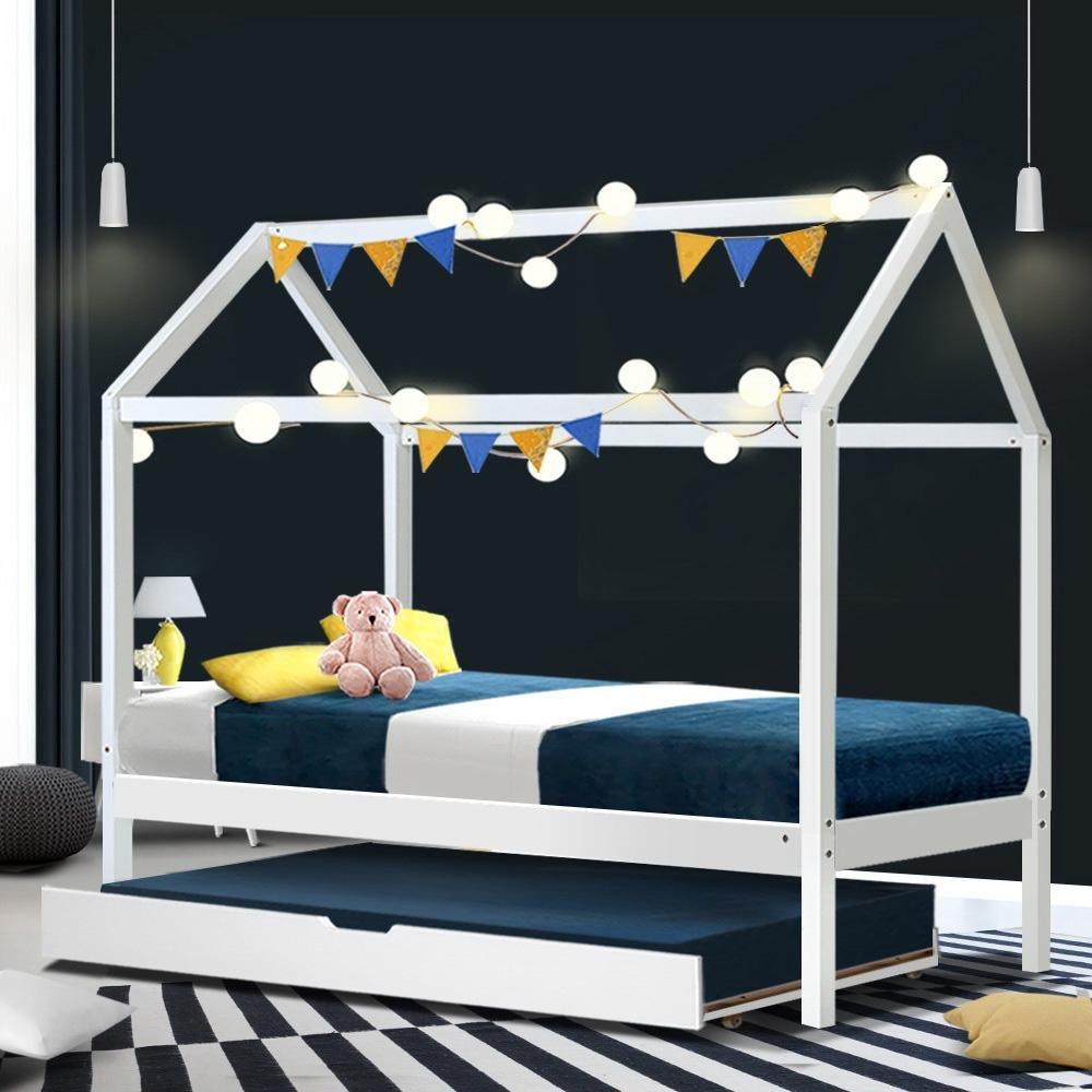 Kids Holy Wooden Single Bed Frame White - Solid Wood Toddler Bed for Boys & Girls - Perfect for Nursery, Bedroom & Sleepovers