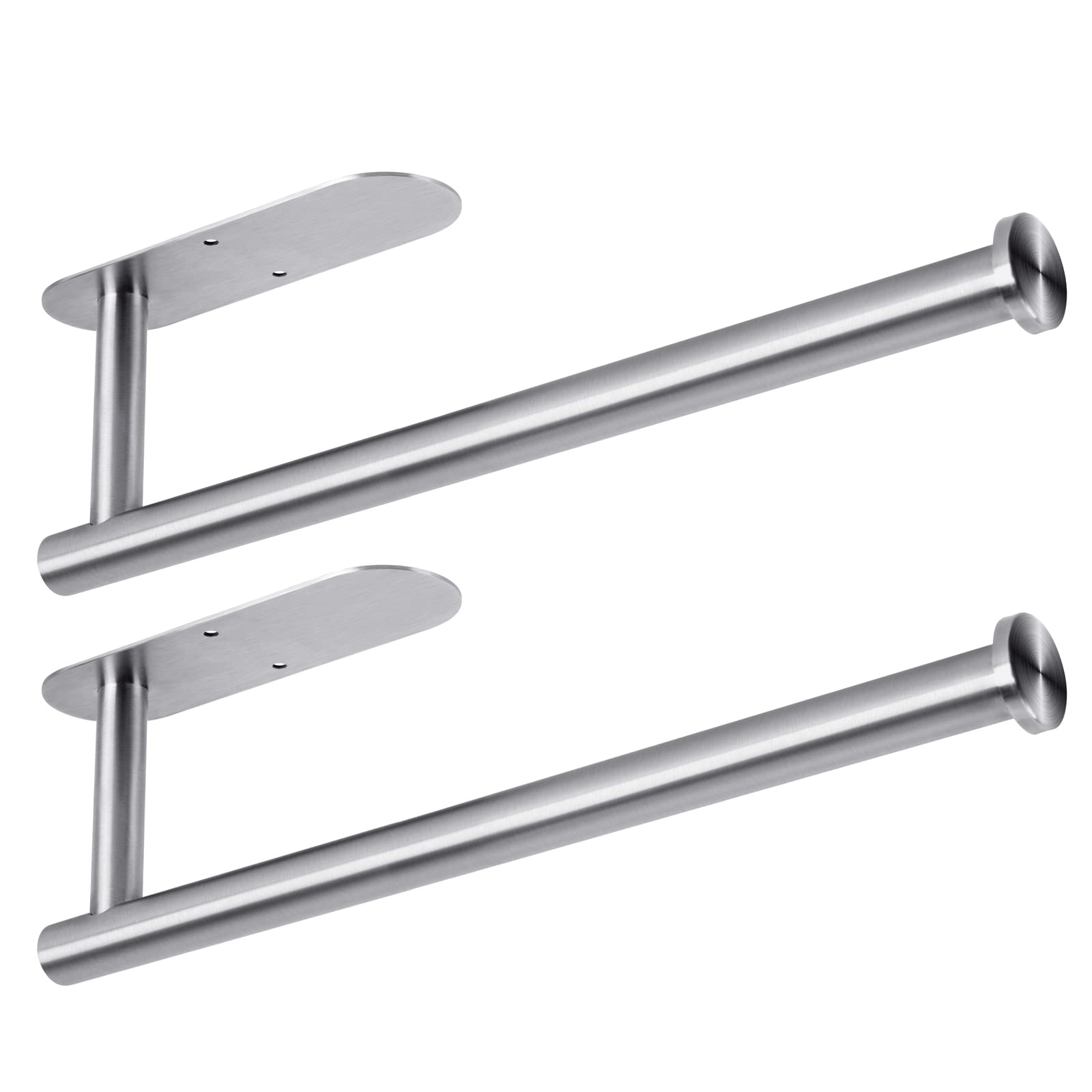 Elyum 2 Pack Sturdy & Durable Paper Towel Holder - Self-Adhesive or Drill Mount, 13 Inch Silver Countertop Towel Rack for Kitchen, Bathroom | Perfect for Organizing Paper Towels, Napkins & Kitchen Linens
