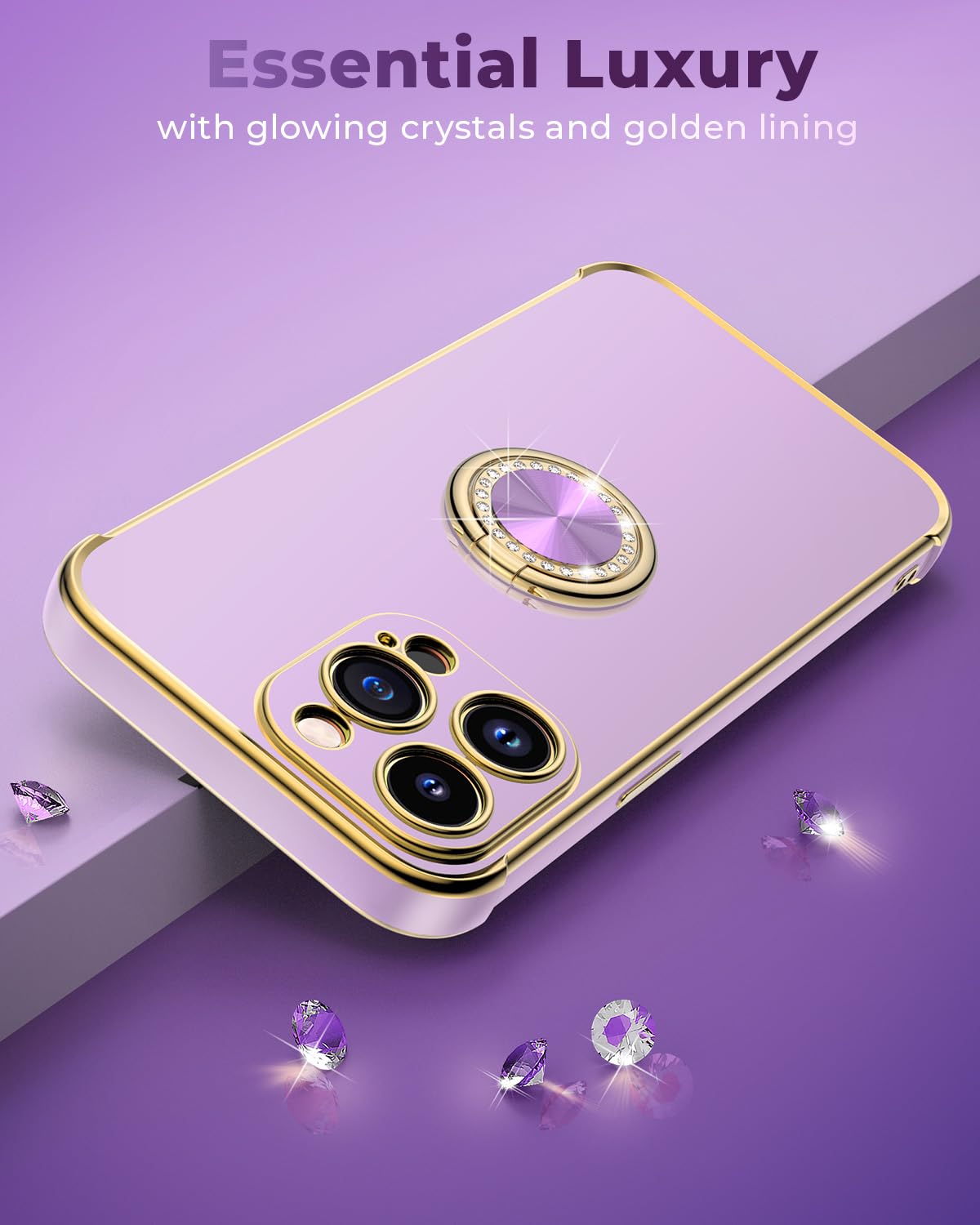 Luxury iPhone 12 Pro Max Case with Ring Stand - Shockproof TPU Cover for Women | Purple 6.7