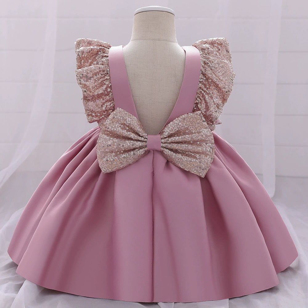 Pink Princess Round Tea Length Satin Flower Girl Dress - Perfect for Weddings, Birthday Parties & Special Occasions
