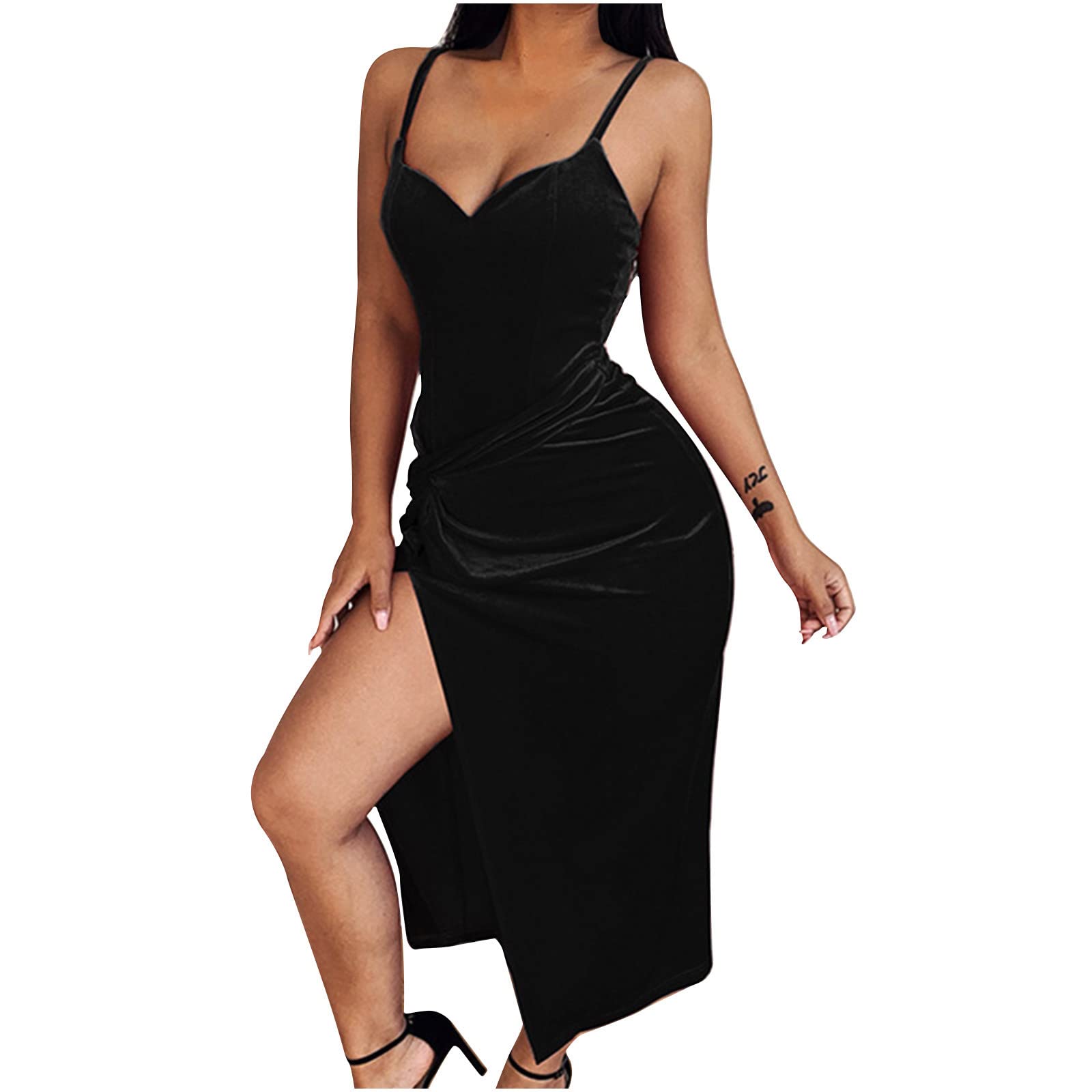 Sexy V-Neck Spaghetti Strap Prom Dresses for Women - Elegant Split Maxi Sundresses for Summer Cocktail Party, Wedding Guest & Casual Occasions | Perfect for Prom Night, Beach Weddings & Date Nights