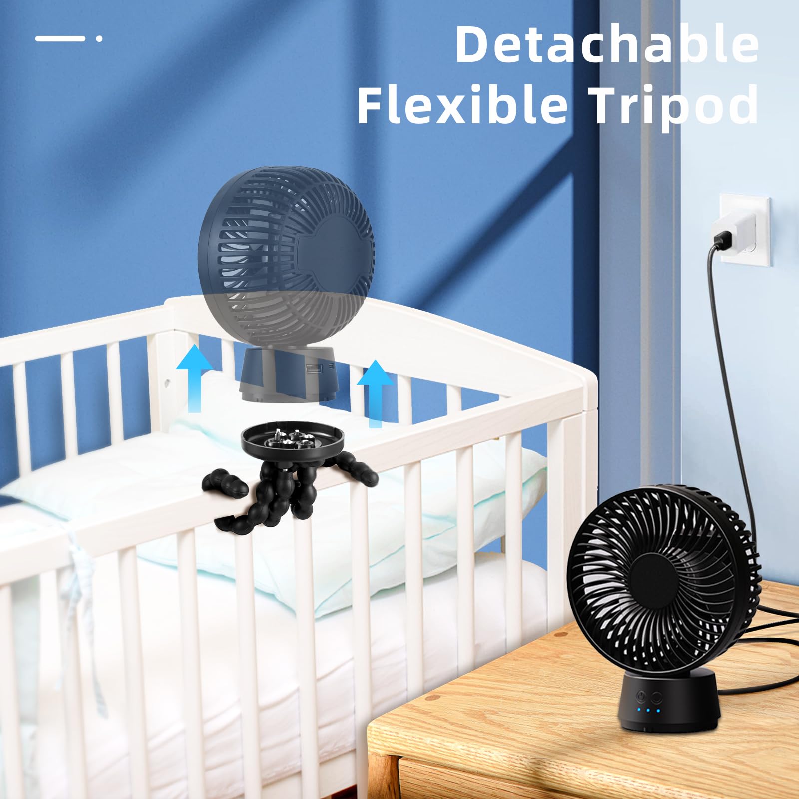10000mAh Portable Stroller Fan with LED Light & Power Bank - 3-Speed Mini Clip On Fan, Removable Tripod for Travel, Camping, Golf Cart, Bed & Desk Use - Battery Operated Oscillating Fan for Baby Stroller & Outdoor Activities