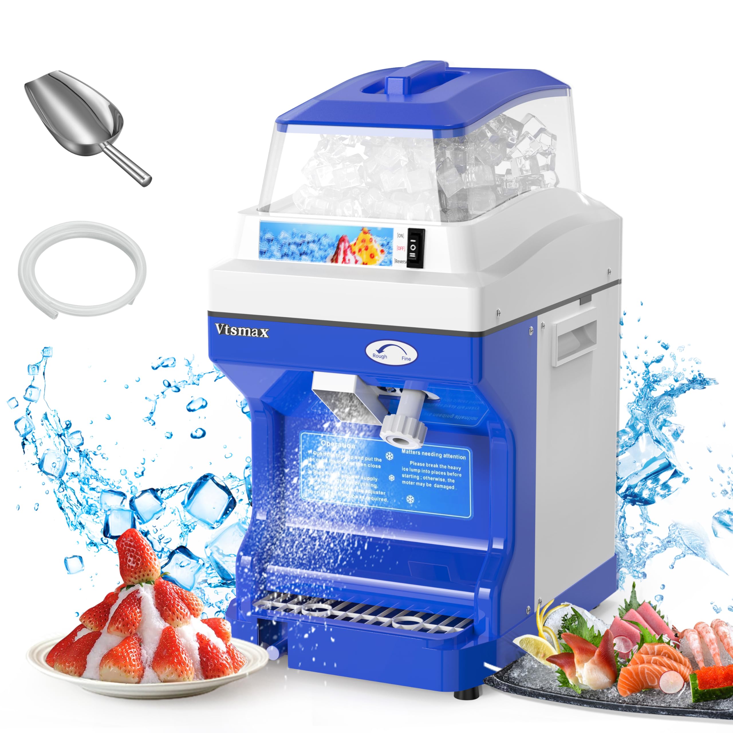300W Electric Ice Shaver & Snow Cone Maker Machine - Adjustable Thickness, 441Lbs/Hr Commercial Ice Crusher for Bars, Parties, Home Use (Blue) - Perfect for Summer Drinks, Cocktails & Dessert Making