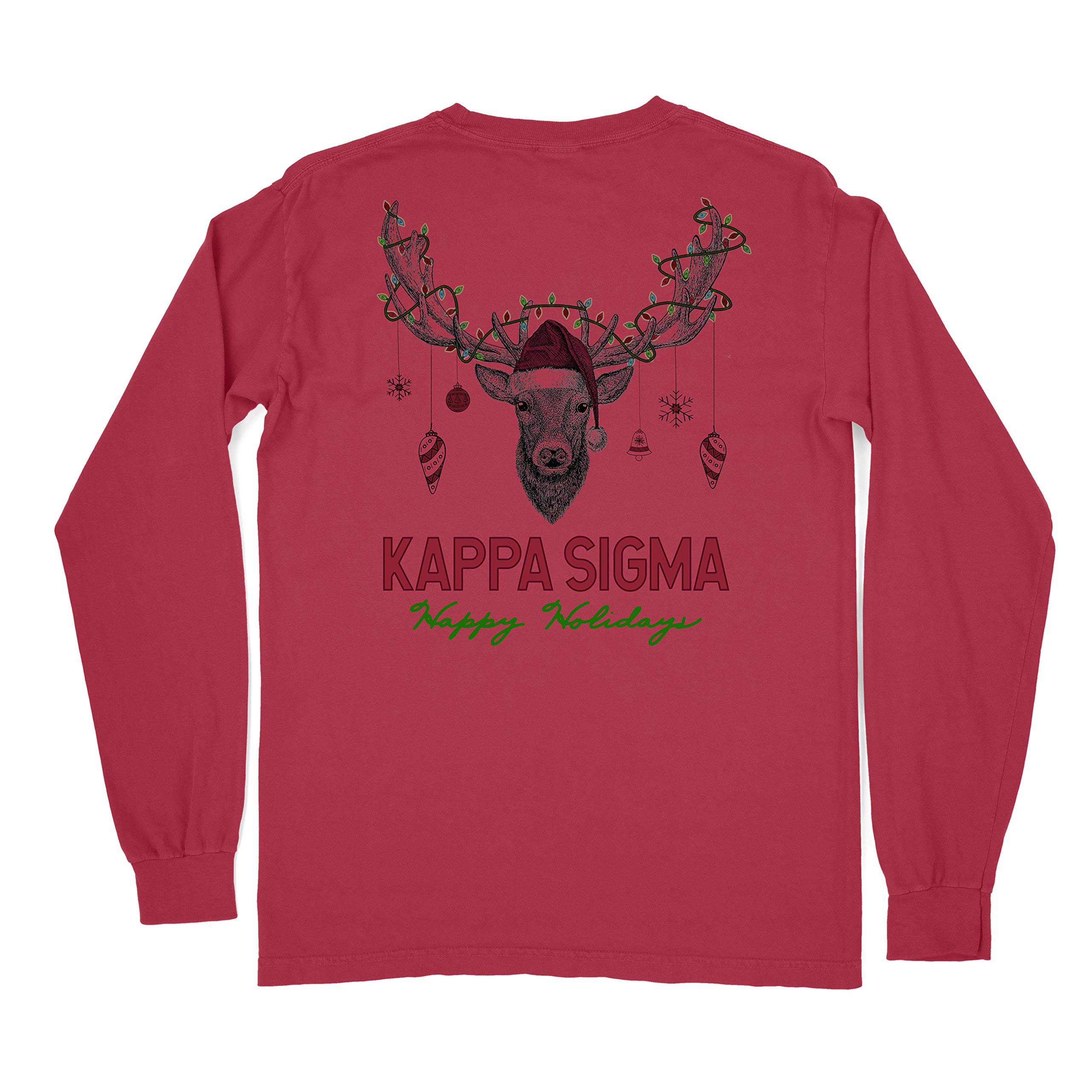 Kappa Sigma Fraternity Happy Holidays Comfort Colors Long Sleeve Shirt - Soft Cotton Crewneck Pullover for Greek Life, College Events & Christmas Celebrations