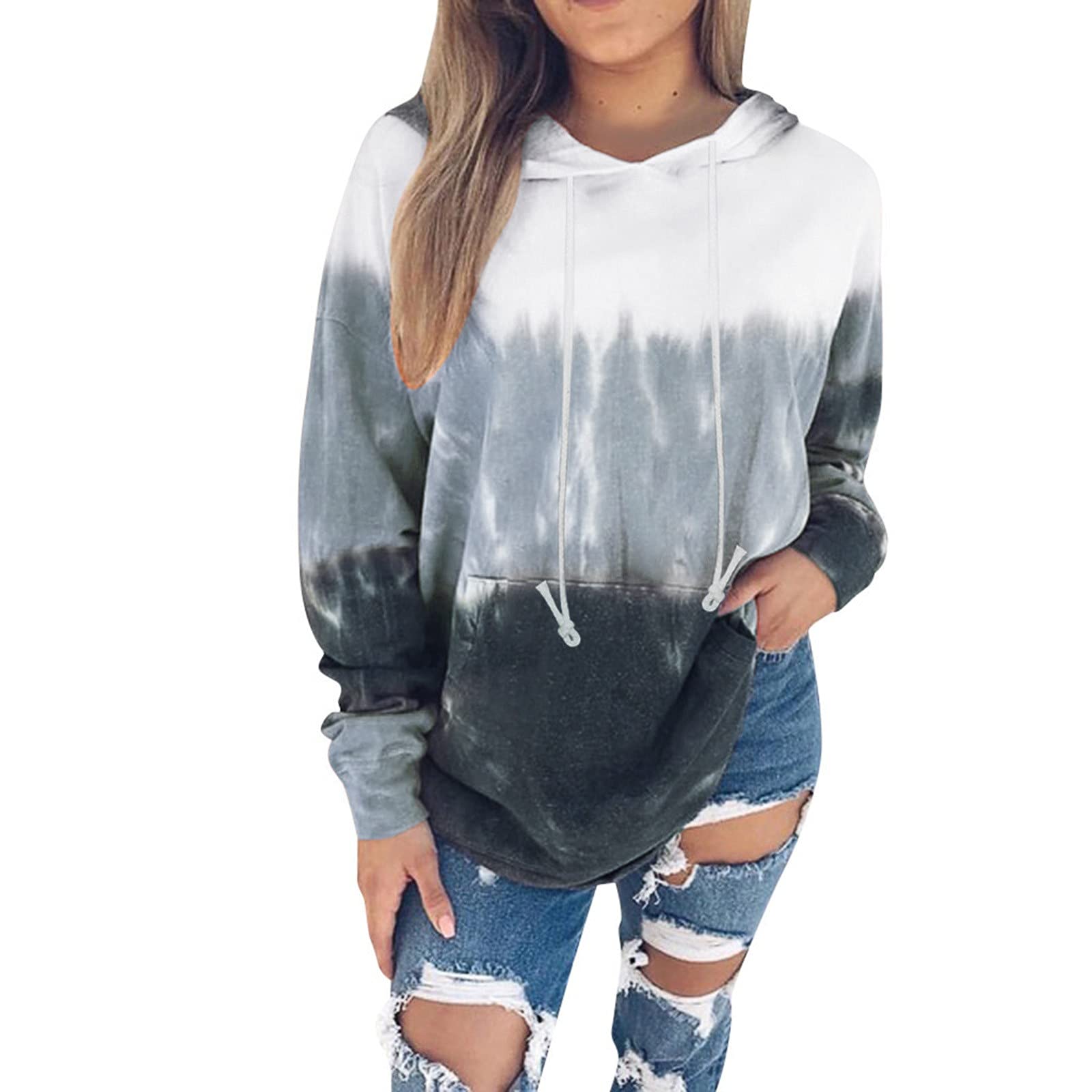 Women's Graphic Tie Dye Hooded Sweatshirt - Long Sleeve Crewneck Pullover Top for Casual Wear & Street Style Fashion