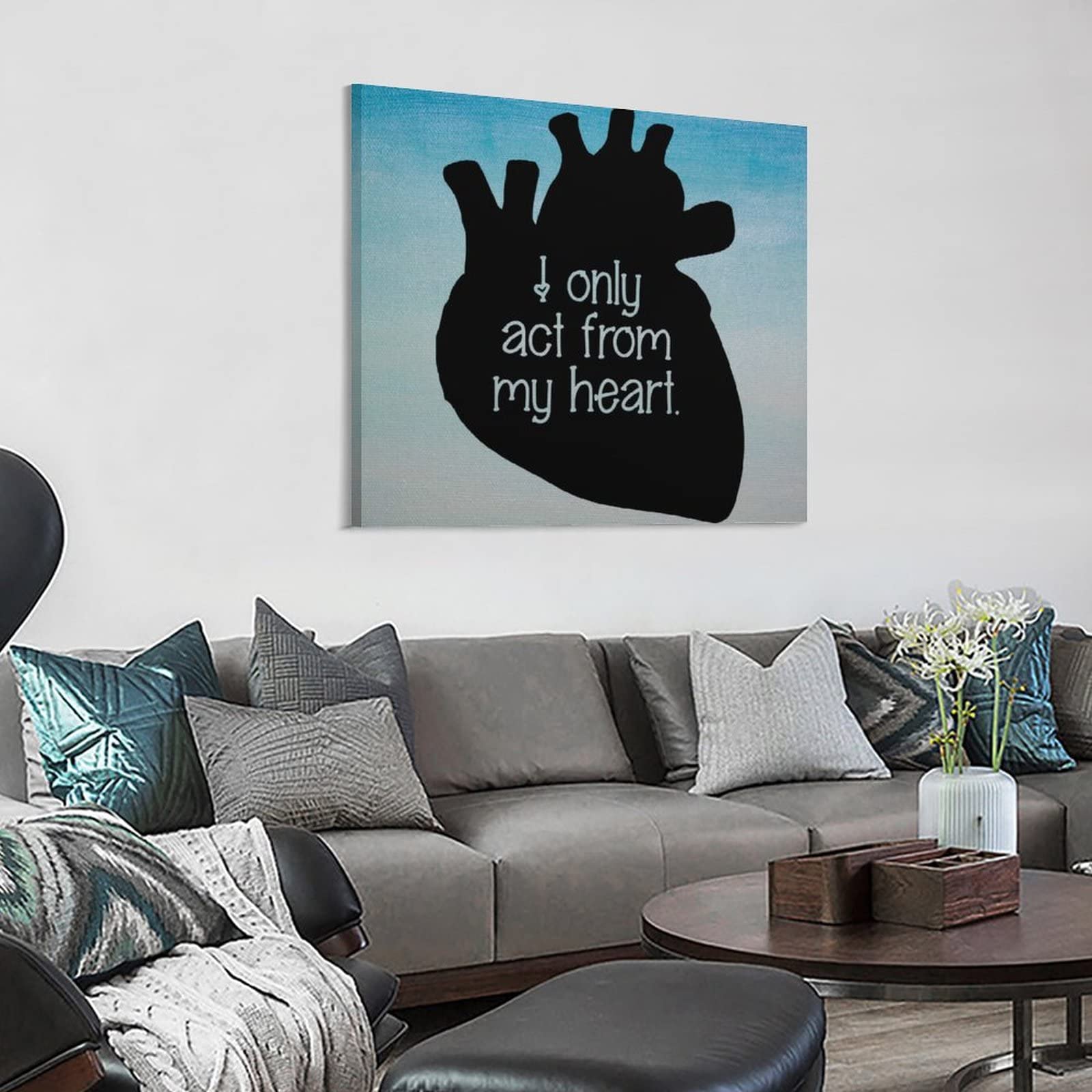 Inspirational Wall Art for Office - 'I Only Act from My Heart' Framed Canvas - Modern Motivational Quote Decor - 16x16 Inches - Perfect for Home Office, Workspace & Study Room Decor