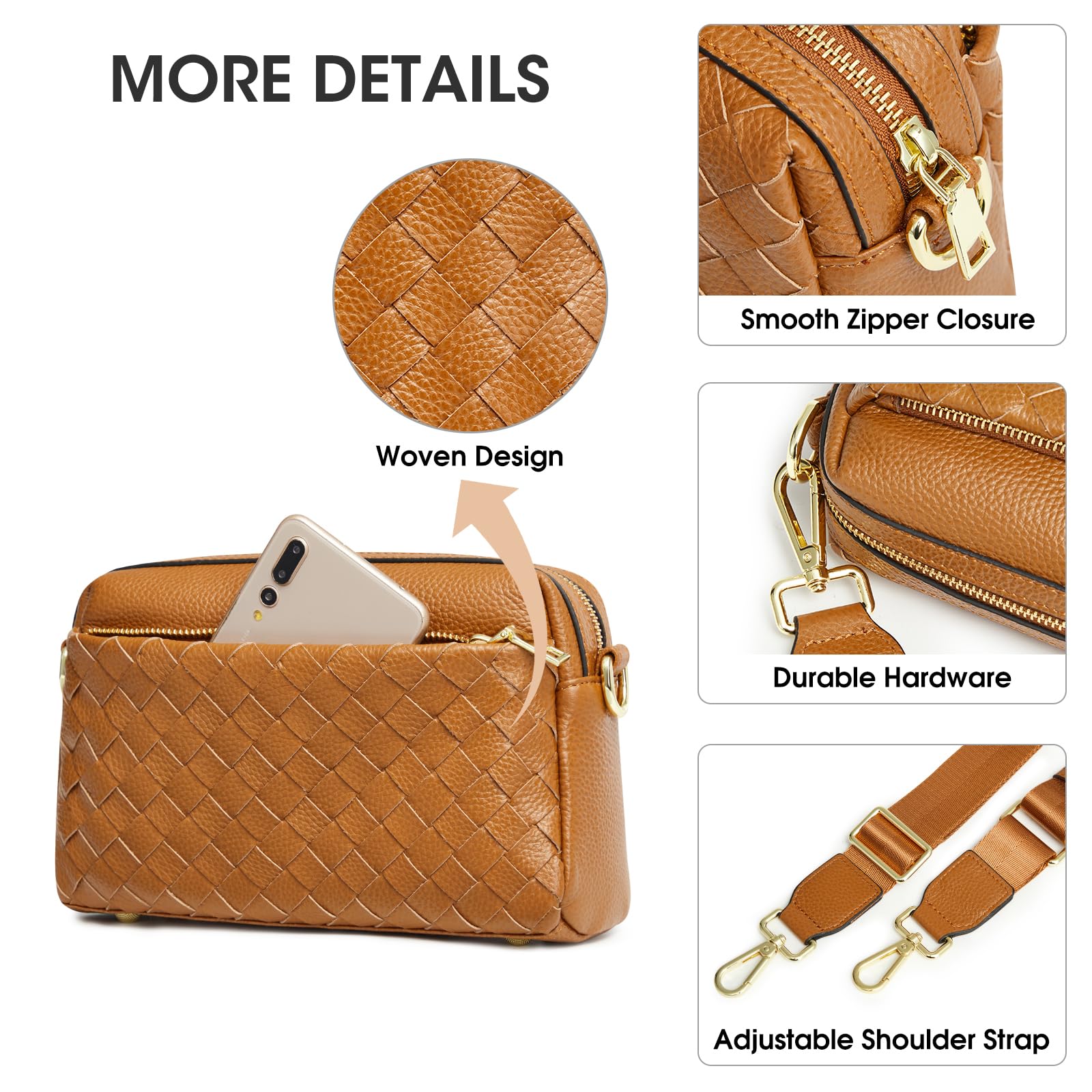 Kattee Woven Leather Shoulder Bag for Women - Crossbody Purse for Daily Use