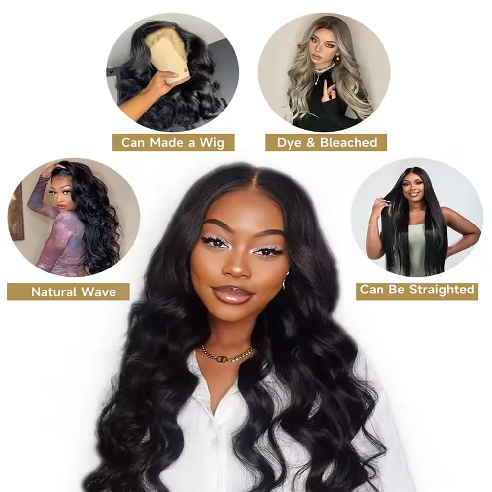 16A 100% Unprocessed Brazilian Virgin Remy Human Hair Bundles - Body Wave (16 18 20 22 Inch) for Black Women - Natural Color Wavy Hair Extensions for Styling, Weaving & Protective Hairstyles