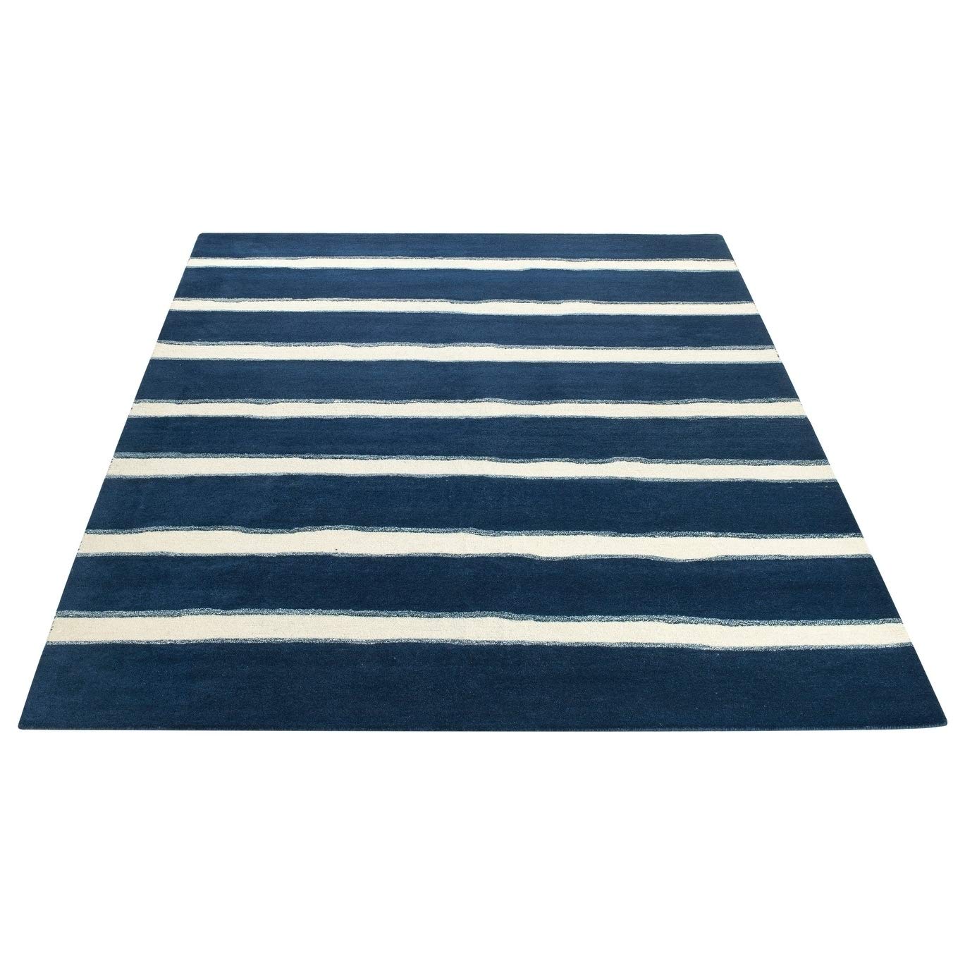 Martha Stewart Chalk Stripe Wrought Iron Navy Wool Viscose Area Rug 8x10 Feet - Soft Durable Living Room Bedroom Rug for Home Decor & Cozy Spaces