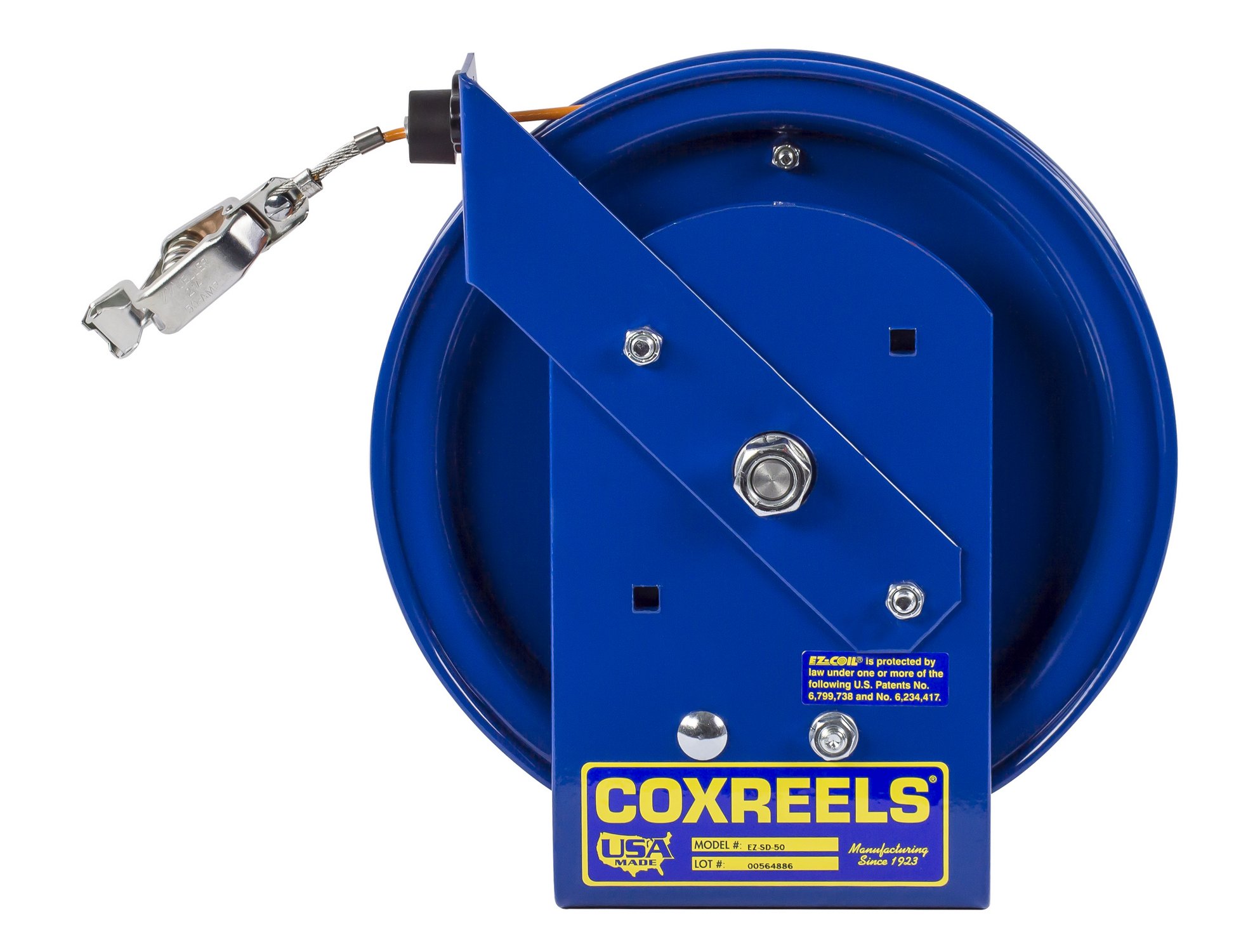 Coxreels EZ-SD-35 Safety Series Spring Rewind Static Discharge Cord Reel - 35 Foot Retractable Extension Cord for Workshops, Garages & Industrial Use