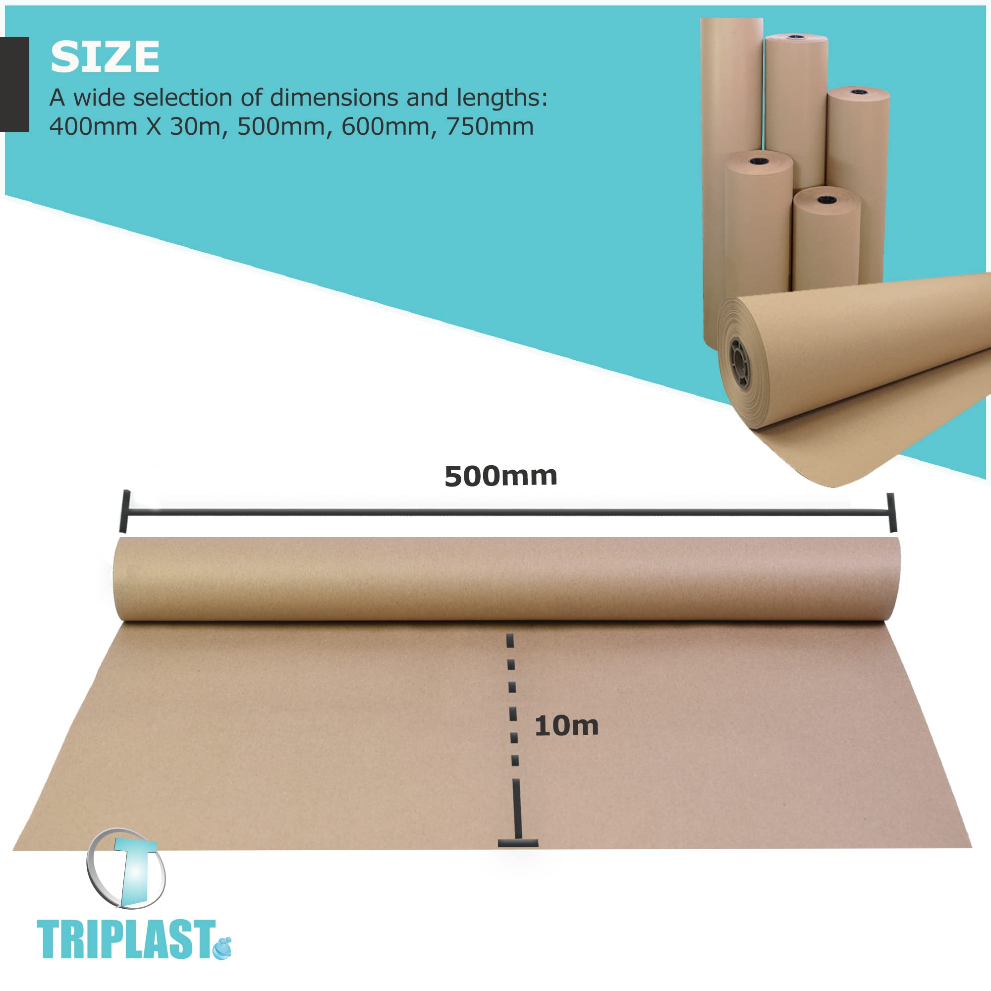 500mm x 10m Roll of Brown ECO Kraft Paper | 100% Recycled Biodegradable Wrapping Paper | Sustainable Packaging for Gifts, Shipping & Crafts | Eco-Friendly Packing Paper for Parcels, Moving & DIY Projects