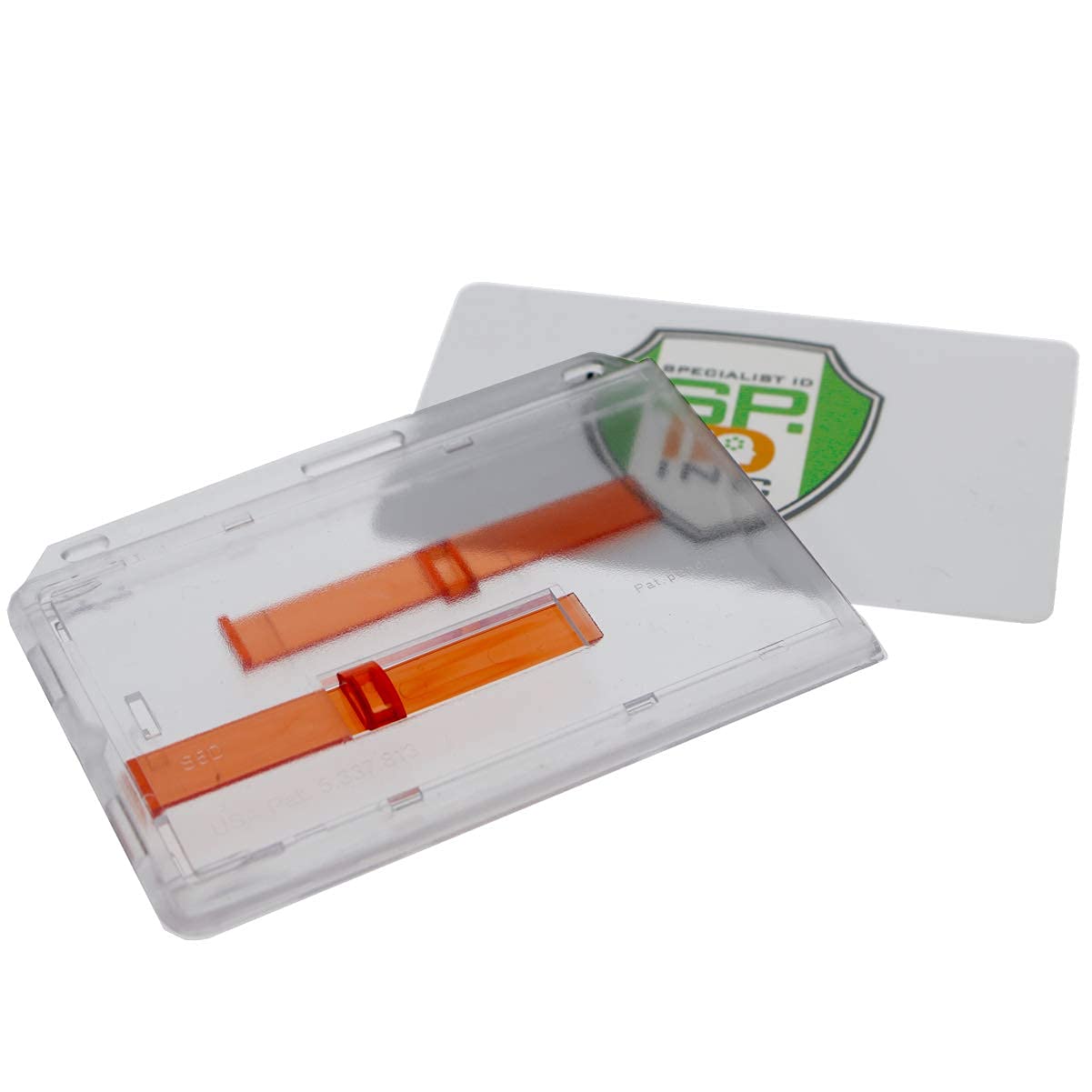 50 Pack Clear Hard Plastic ID Badge Holders - Horizontal 2 Card Protector with Double Red Extractor Slider | Bulk Office Key Card Holders for Employees, Security & Events | Easy Slide Dispenser for Quick Access