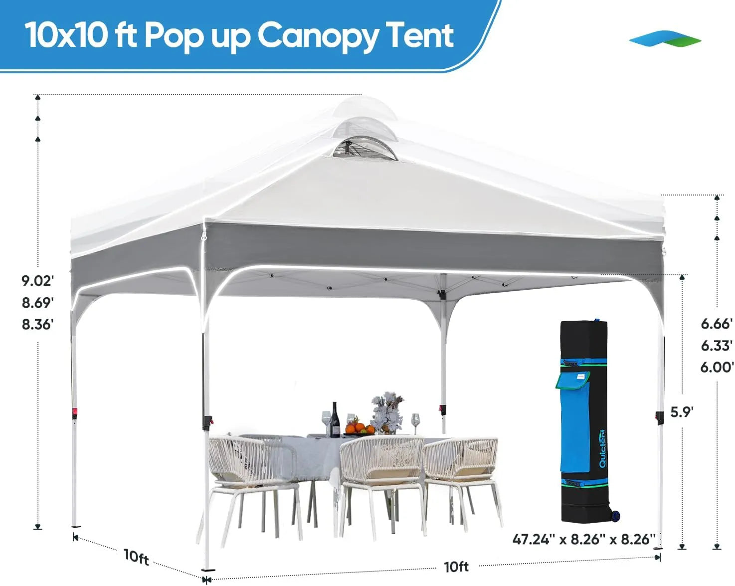 10' x 10' Pop Up Canopy Tent - Easy One Person Setup, Instant Shelter for Outdoor Events, Camping, Beach Parties, and Farmers Markets
