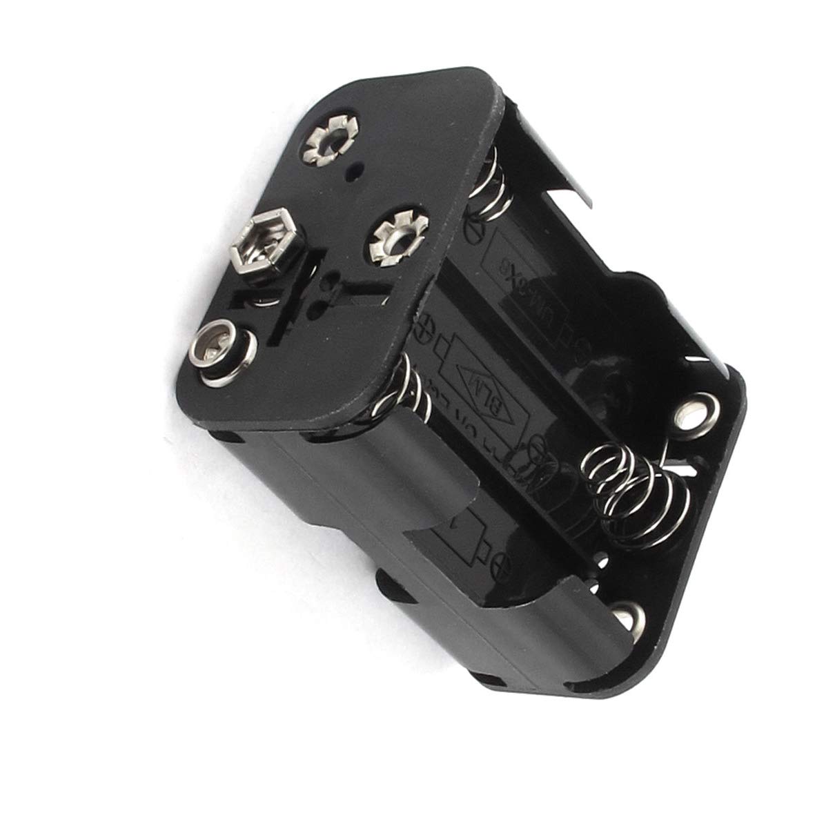 Spring Loaded 6 x 1.5V AA Battery Holder Case - Double Sided Battery Storage Box with Power Strips - Perfect for Organizing Batteries in Home, Office, or Workshop