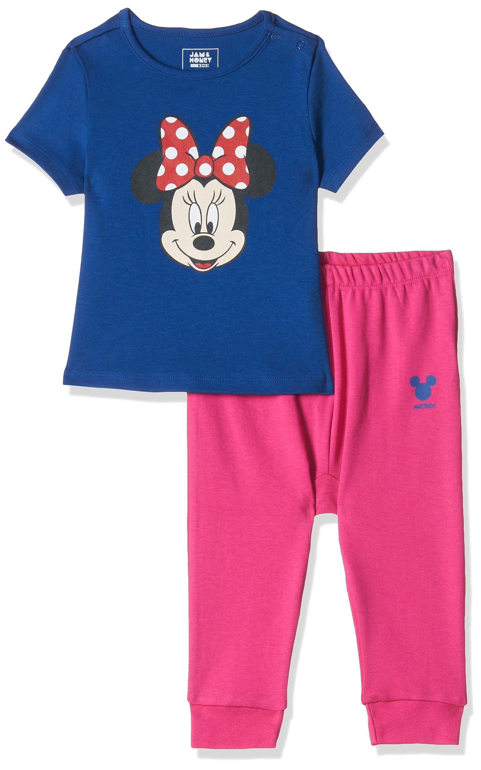 Disney Baby Girls 2-Piece Cotton T-Shirt & Jogger Set - Jam & Honey Brand | 100% Soft Cotton Playwear with Cute Prints | Perfect for Playdates, Daycare & Family Outings