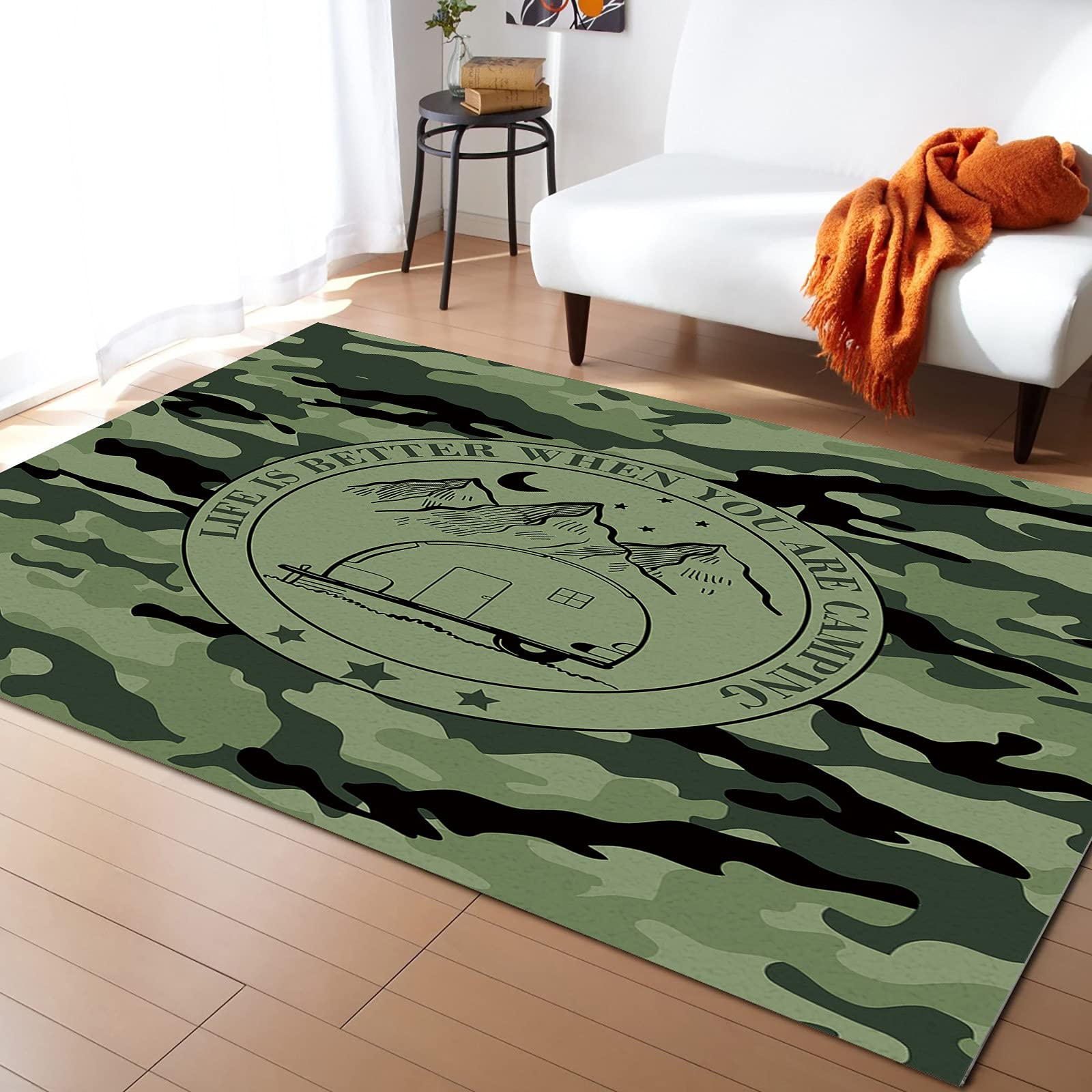 ARTSHOWING 5' x 7' Non-Slip Camouflage Area Rug - Durable Floor Carpet for Camping, Living Room, Bedroom & Kids Room | Mountain Landscape Design | Perfect for Home Decor, Outdoor Adventures & Everyday Use