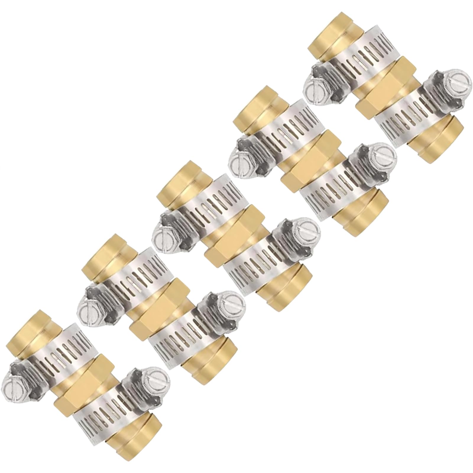 5 Pack 5/8 Inch Brass Garden Hose Repair Mender Connectors with Stainless Steel Clamps - Leakproof Water Hose Fittings for Outdoor Faucet, Sprinkler & Irrigation System