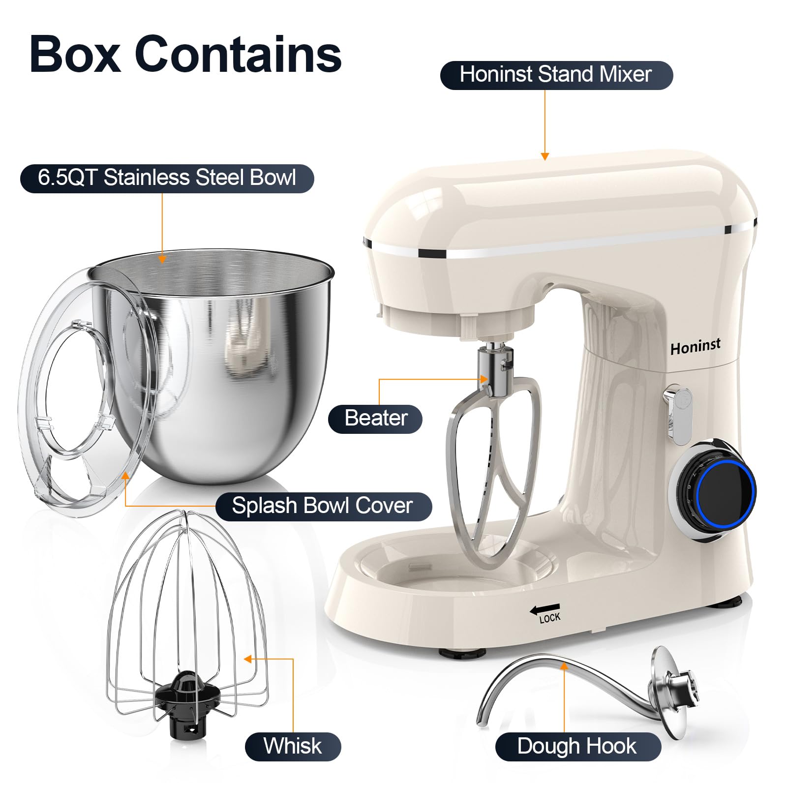 6.5QT 10-Speed Tilt-Head Electric Stand Mixer with Bowl, Dough Hook, Whisk & Beater - Professional Kitchen Mixer for Baking Cakes, Cookies, Bread & Dough - Perfect for Home Bakers & Cooking Enthusiasts (Beige)