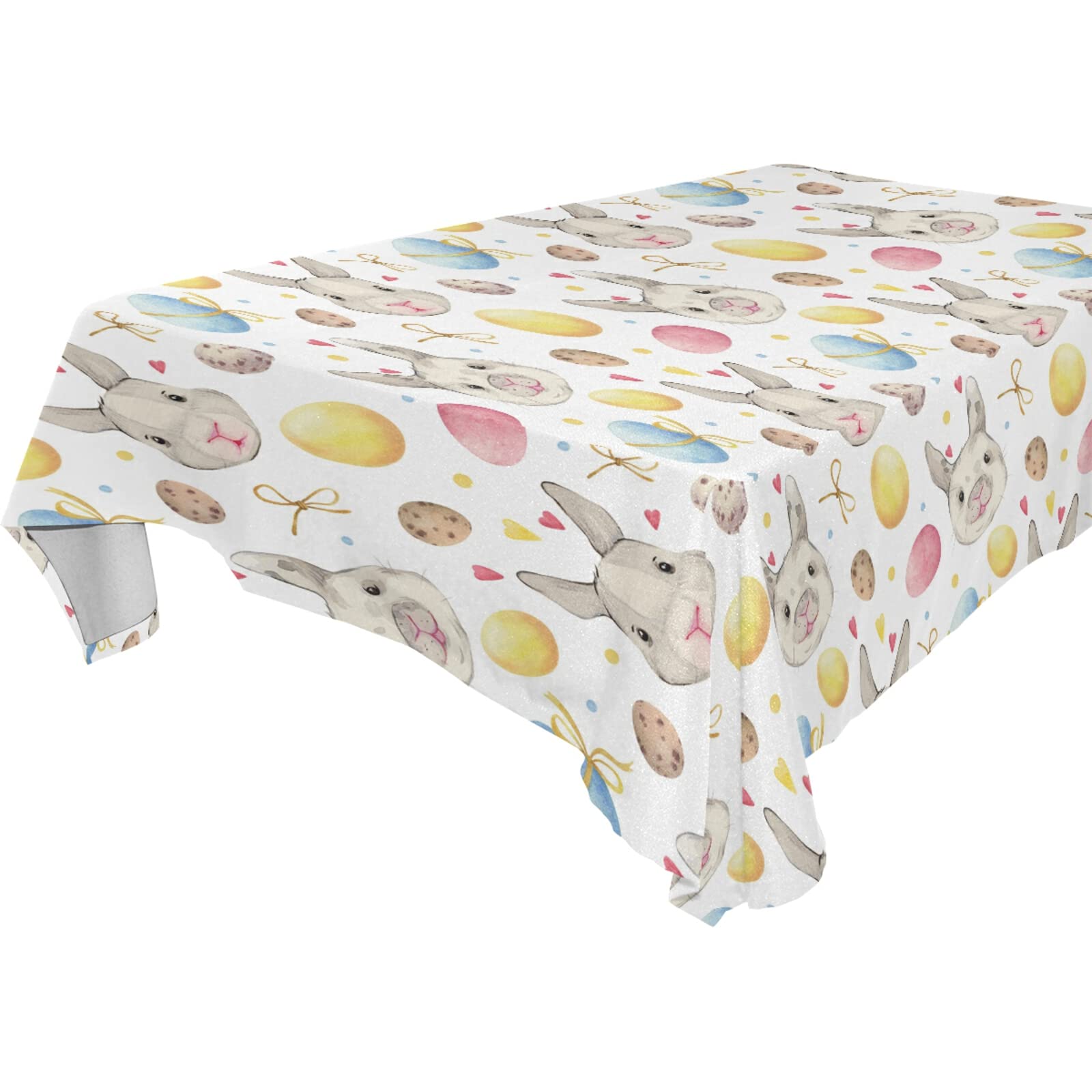 Easter Tablecloth with Bunny & Egg Design - Stain Resistant, Washable Square/Rectangle Fabric Table Cover for Dining, Parties, Outdoor Picnics & Spring Celebrations