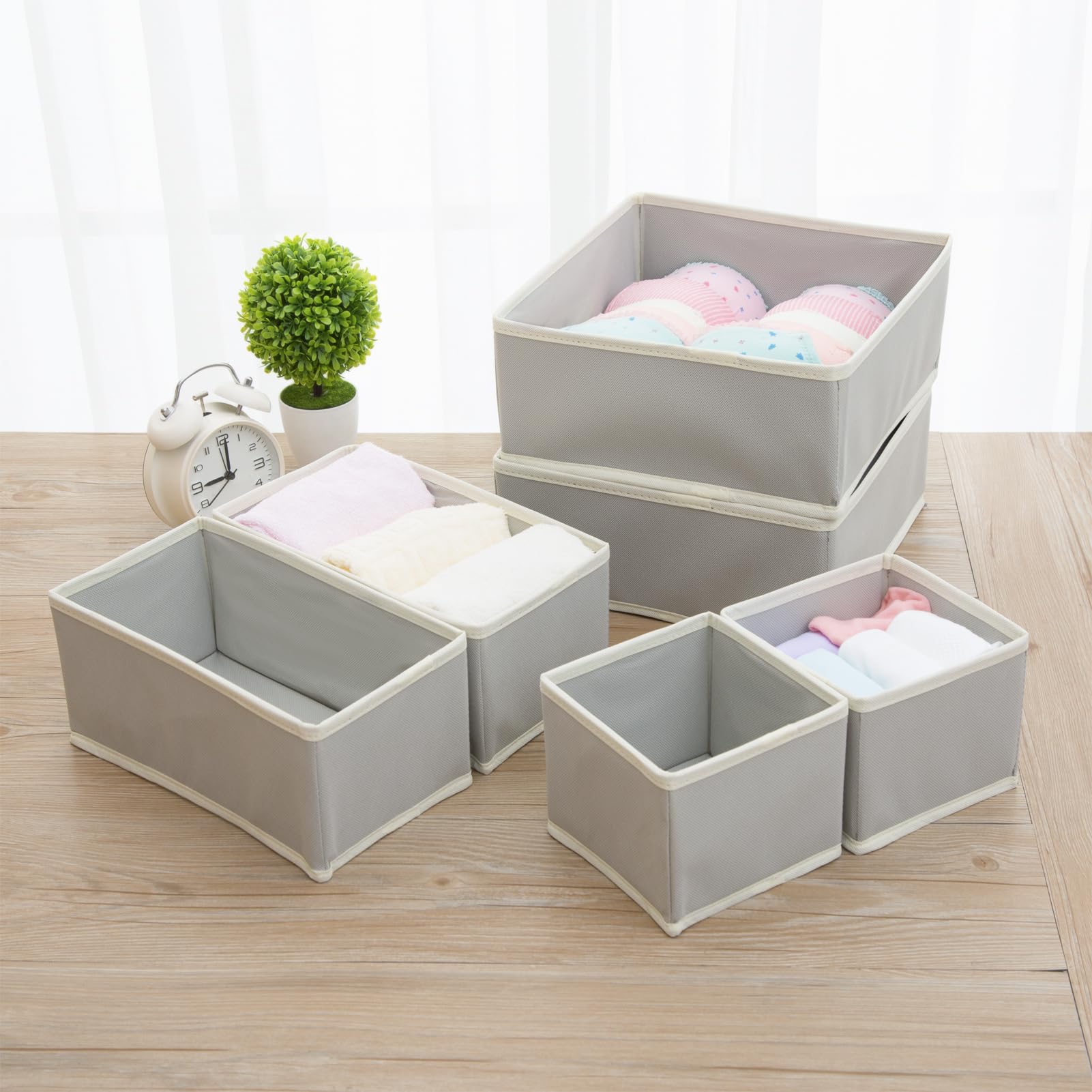 3-Pack Grey Socks Drawer Organizer - Underwear Dividers & Storage Boxes for Panties, Stockings, Leggings | Closet Cabinet Dresser Organization Solution for Small Spaces & Travel