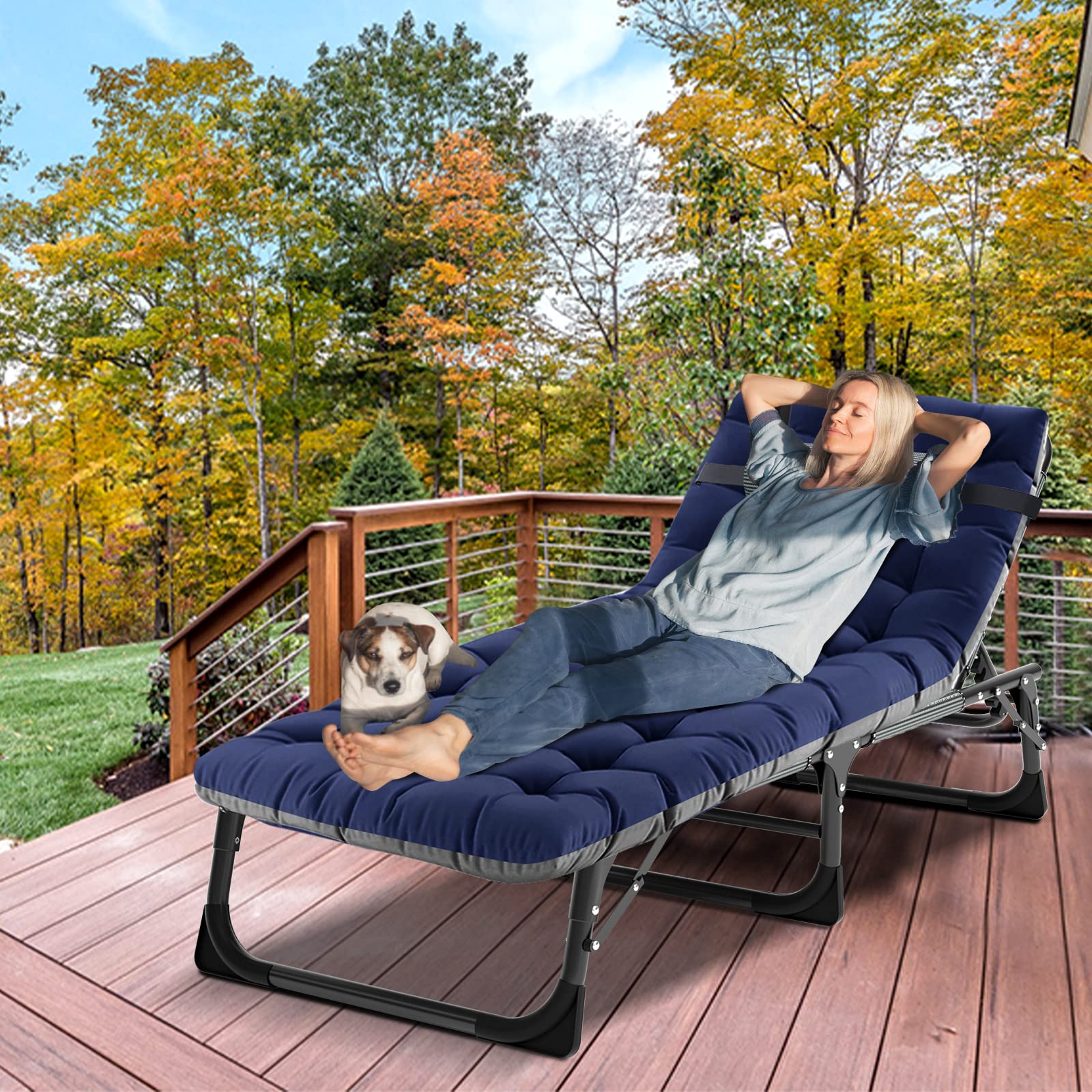 ABORON 5-Position Adjustable Camping Cot for Adults - Portable Folding Sleeping Cot & Lounge Chair with Pillow - Heavy Duty Outdoor Recliner for Beach, Lawn, Camping, Poolside & Sunbathing - Perfect for Backyard Relaxation, Picnics & Travel Adventures