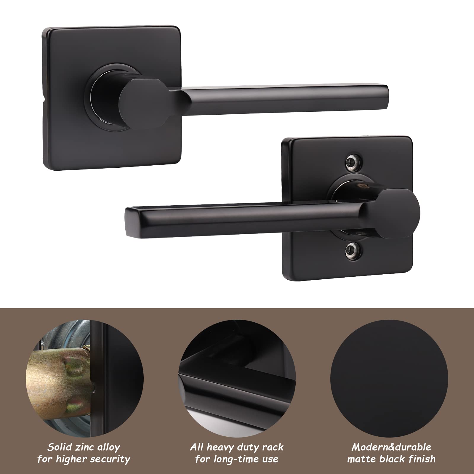 KNOBWELL 1 Pack Matte Black Passage Door Lever - No-Locking Hallway & Closet Door Handle - Reversible for Left or Right Hand Interior Doors - Perfect for Bedrooms, Bathrooms & Interior Closets