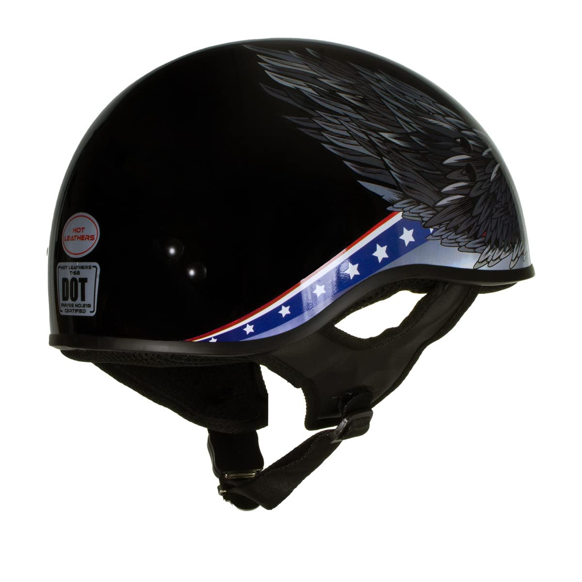 Hot Leathers HLT68 Eagle Black DOT Approved Motorcycle Half Helmet - Advanced Safety Skull Cap for Bikers (X-Large) | Perfect for Cruiser, Harley & Street Riding