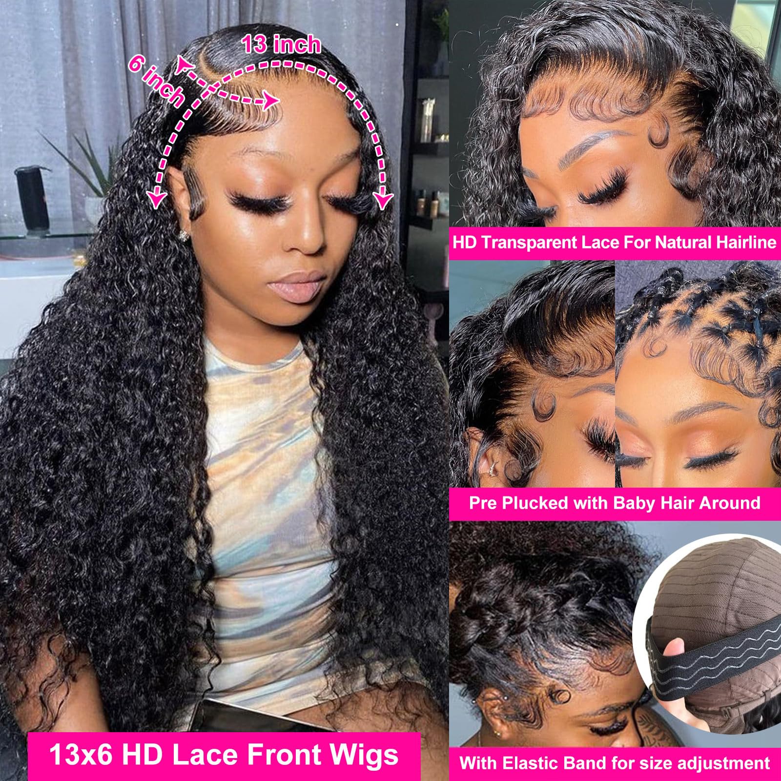 30 Inch Deep Wave Lace Front Wigs Human Hair 200% Density 13x6 HD Transparent Lace - Pre Plucked Bleached Knots Glueless Wigs for Women - Perfect for Cosplay, Daily Wear, and Special Occasions