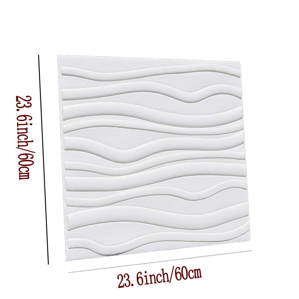 3D Self-Adhesive Wall Panels - Textured Wave Design Peel and Stick Wallpaper - 30 Pack White - Perfect for Bedroom, Living Room & Office Decor