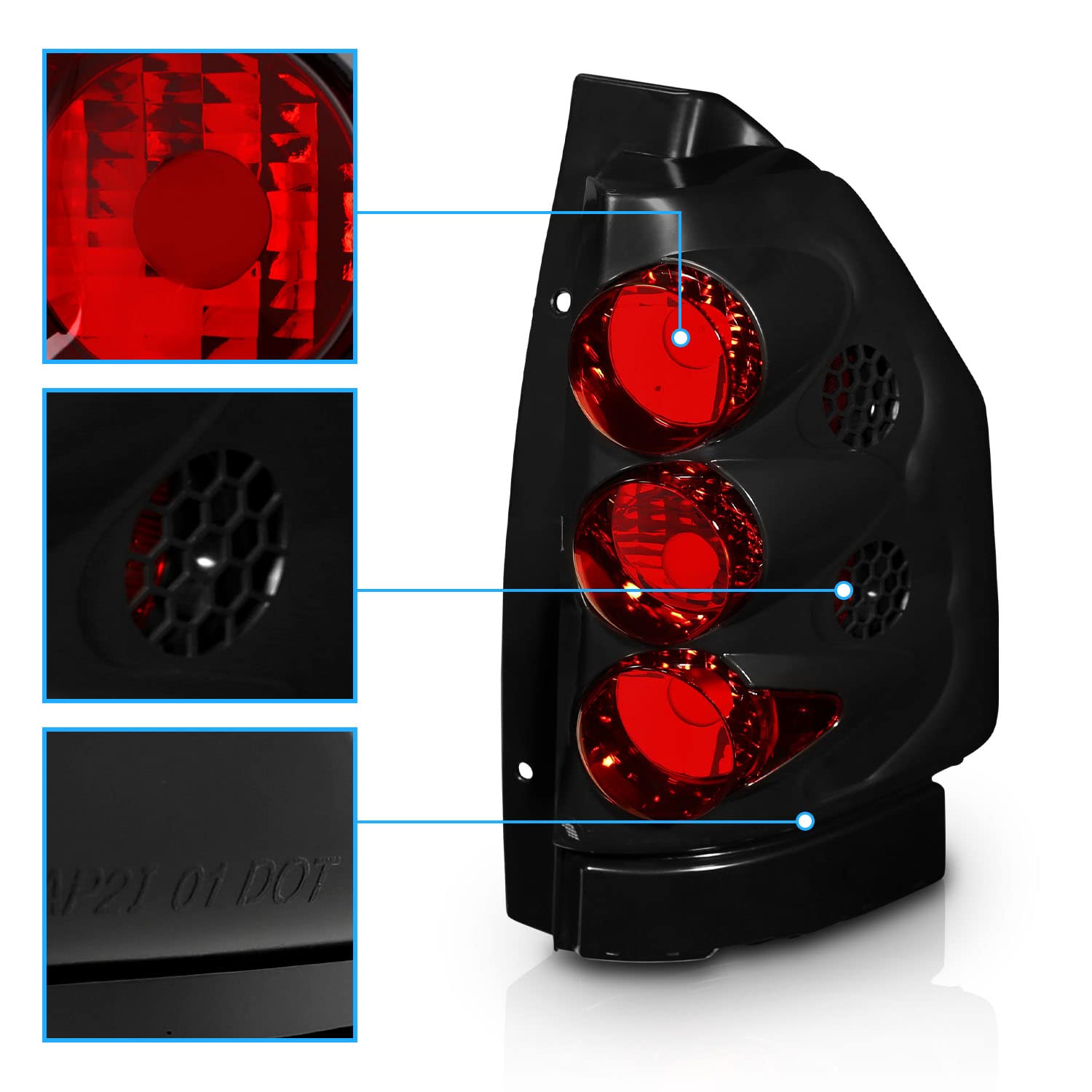 AmeriLite Black Euro Replacement Tail Lights for 2002-2009 GMC Envoy & 2002-2006 Envoy XL - Left & Right Side - Durable LED Brake Lights for Improved Visibility and Safety at Night
