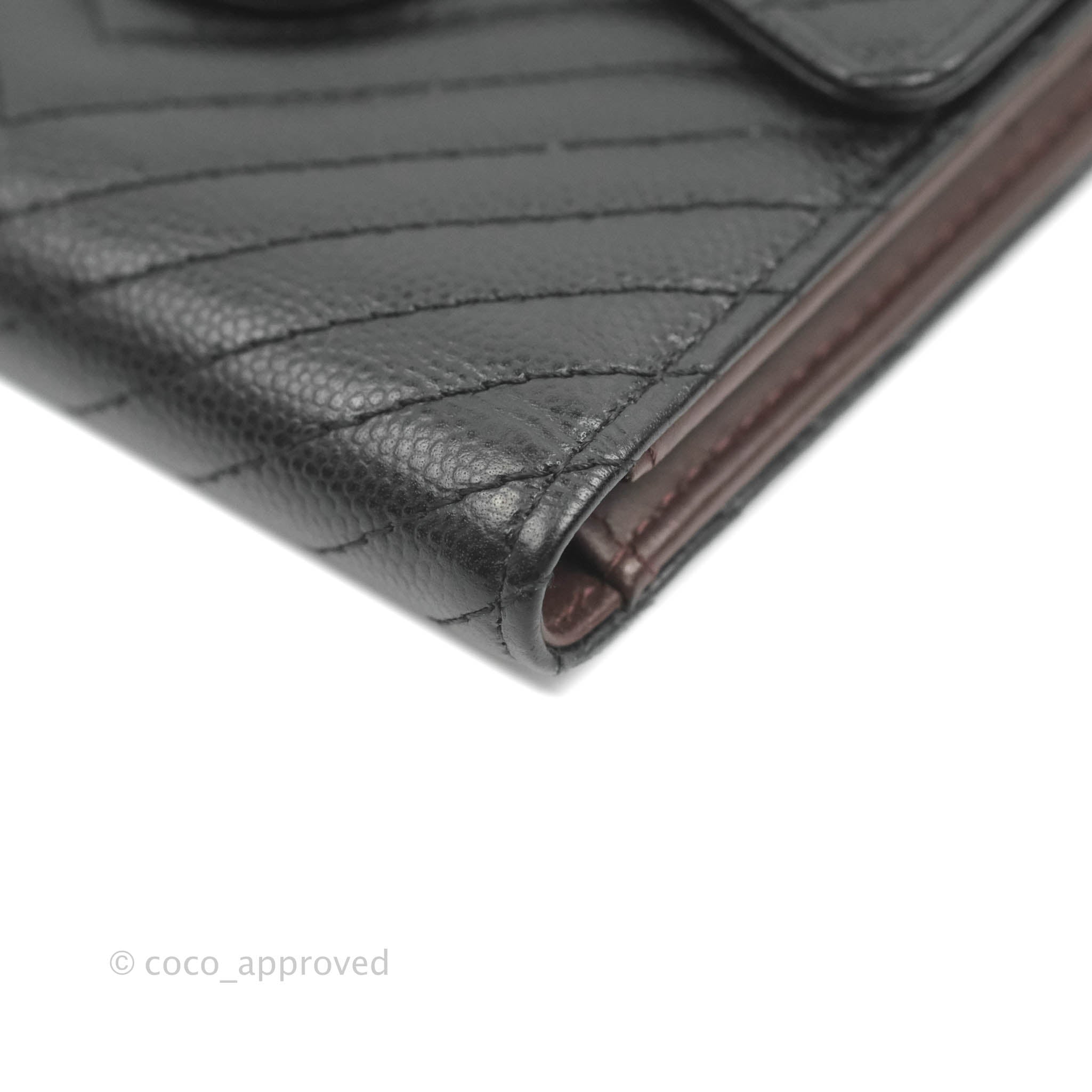 Chanel Classic Flap Chevron Wallet in Black Caviar Leather with Silver Hardware - Luxury Women's Wallet for Everyday Use & Special Occasions