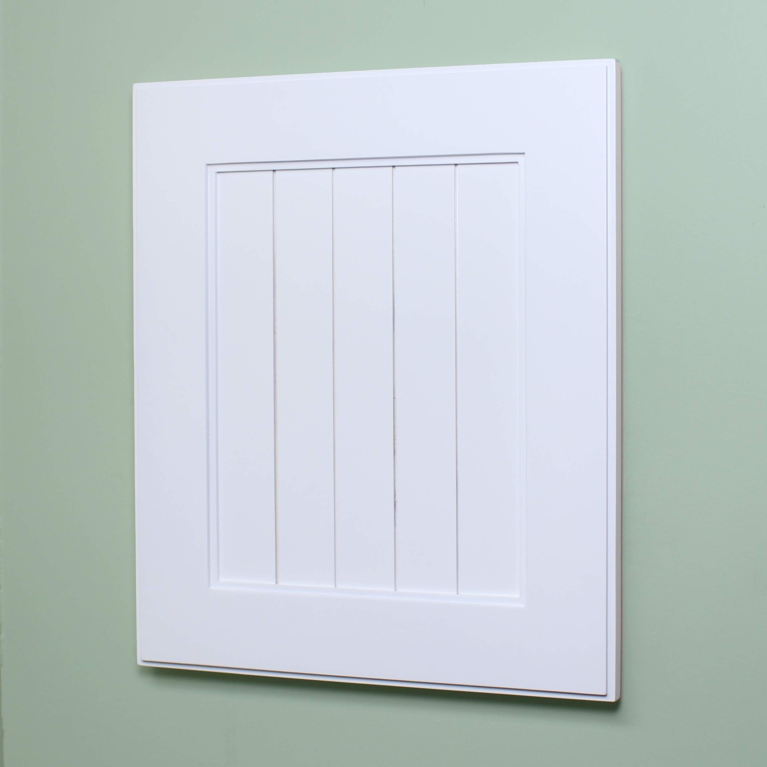 Fox Hollow Furnishings 14x18 Inch Shaker Style Recessed Medicine Cabinet - Wall Mounted Bathroom Storage Organizer with 2 Adjustable Shelves, No Mirror, White Beadboard Design - Perfect for Small Bathrooms, Powder Rooms & Vanity Areas