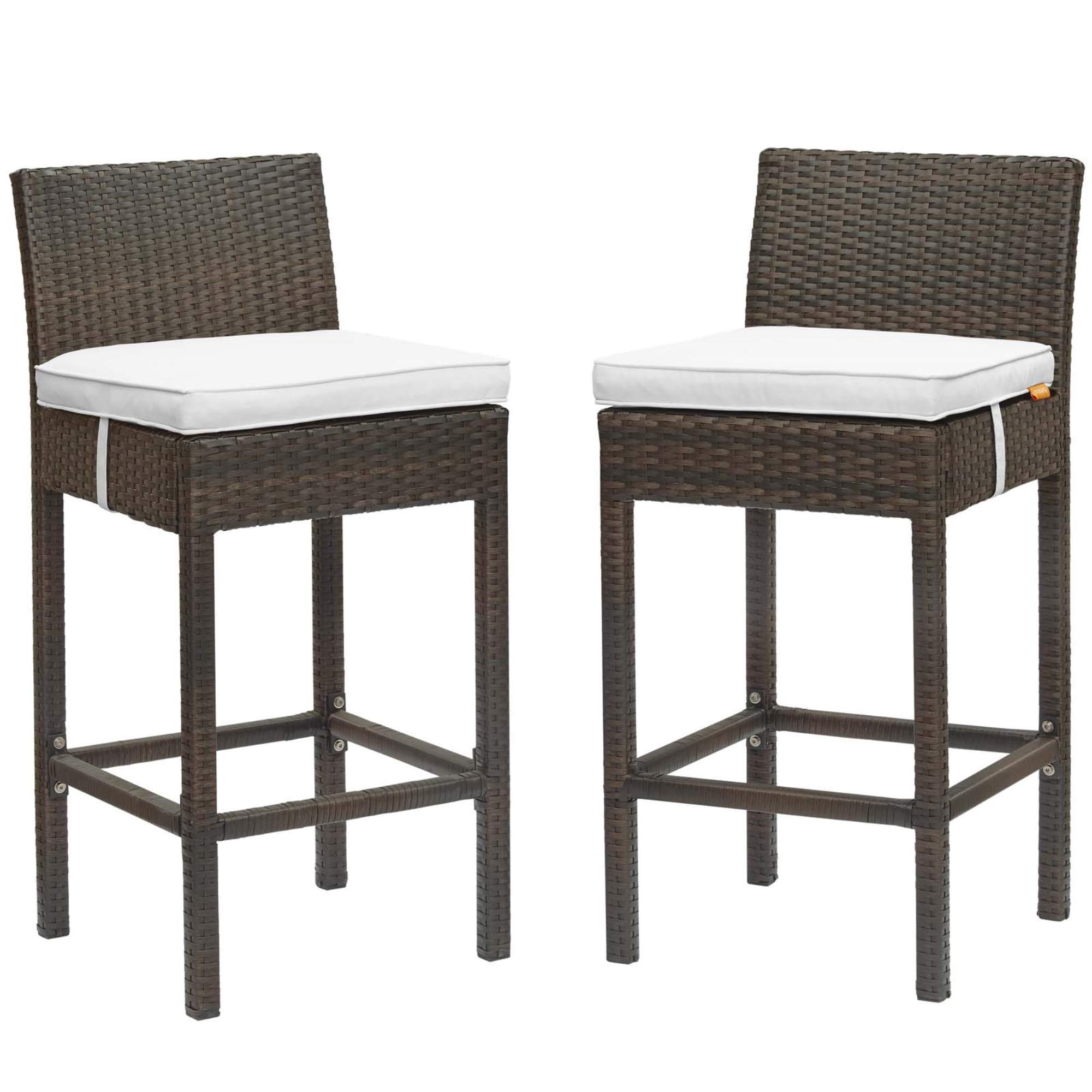 Ergode Outdoor Patio Bar Stool Set - 2-Piece Wicker Rattan Bar Stools with Cushions, Weatherproof & Comfortable for Backyard, Poolside, Deck or Garden - Durable & Stylish Design