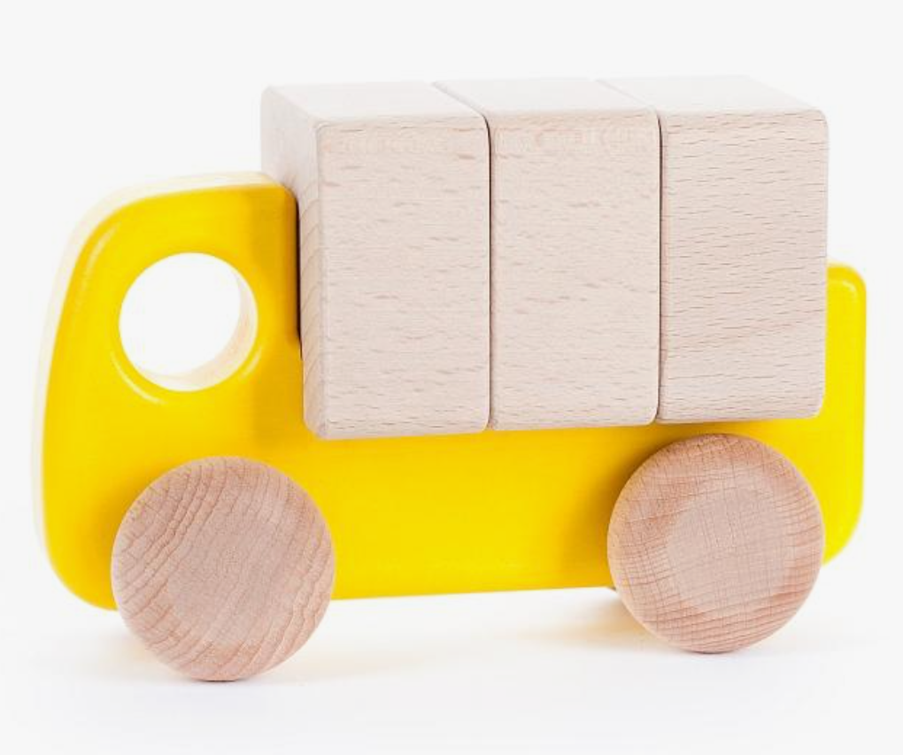 Yellow Toy Car with Building Blocks - Fun Educational STEM Toy for Kids, Perfect for Creative Play and Learning Activities