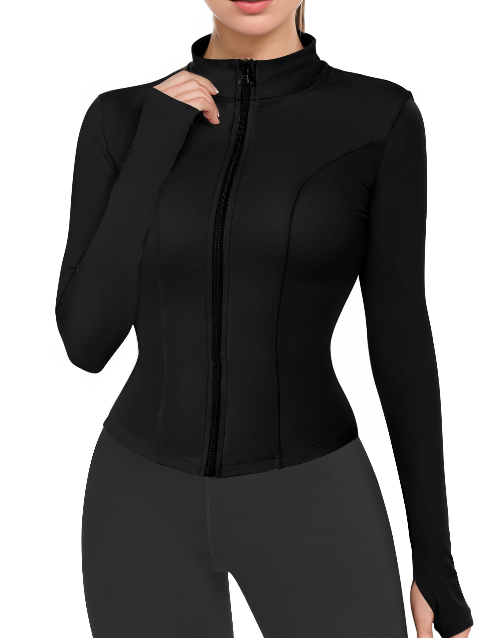 Lightweight Cropped Zip-Up Workout Jacket for Women - Breathable Athletic Running Jacket with Thumb Holes | Perfect for Gym, Yoga & Outdoor Activities