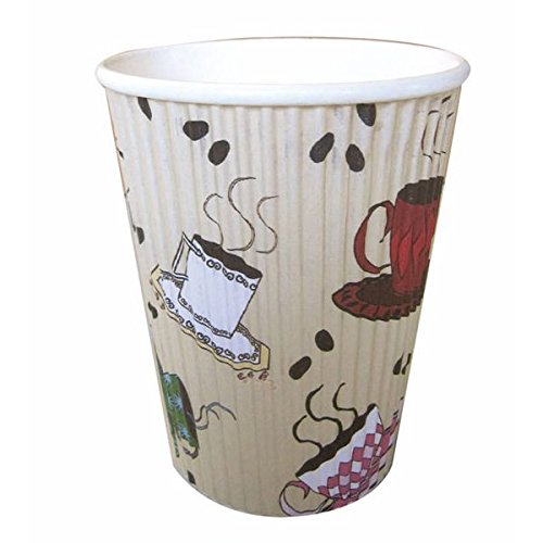 PacknWood 210GCR12T - 12 oz Disposable Corrugated Paper Tea Cups for Hot Drinks - Eco-Friendly Ripple Design Coffee Cups - Bulk 500 Pack - Perfect for Parties, Cafes & Office Use