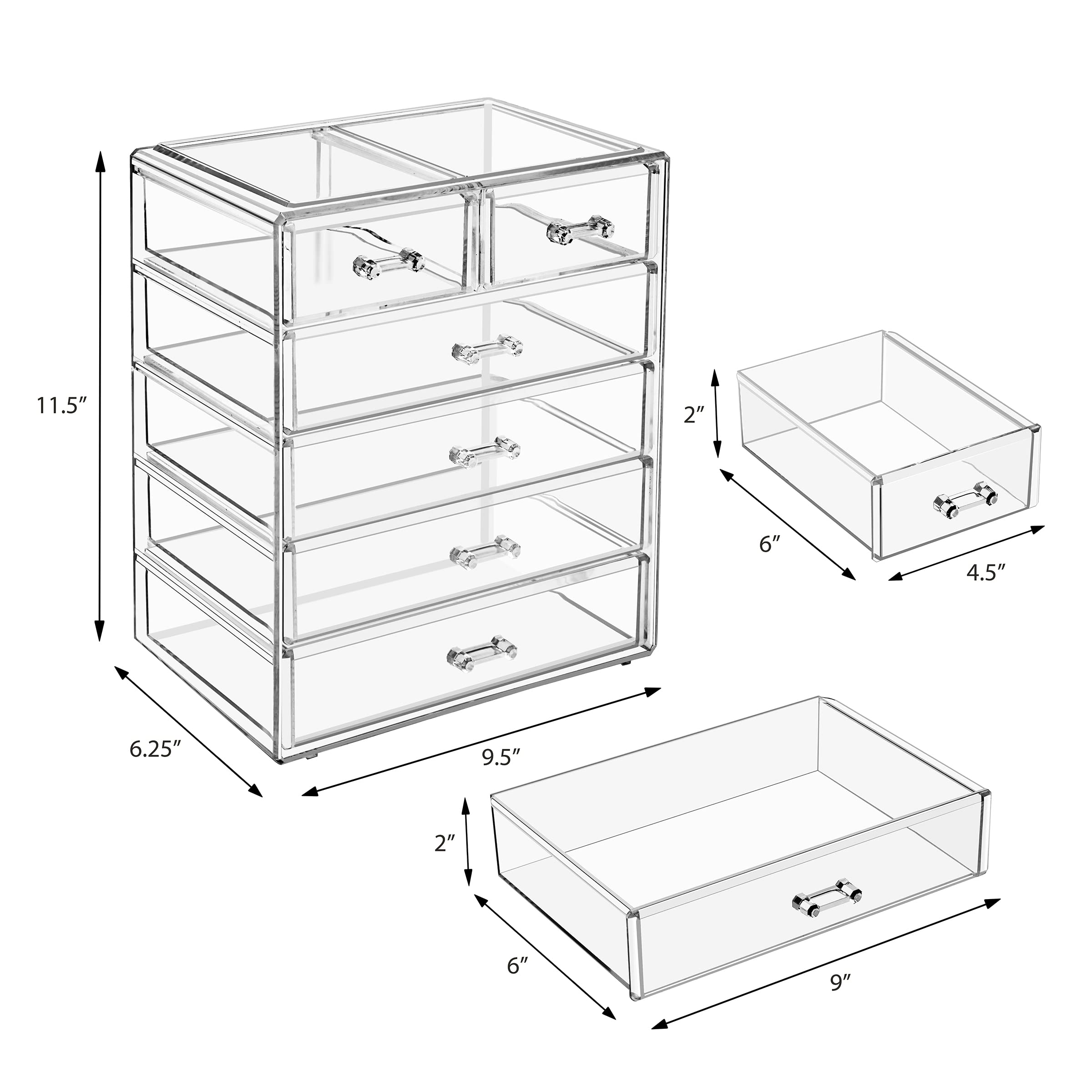 Sorbus Clear Acrylic Makeup Organizer with 4 Large & 2 Small Drawers - Cosmetic Storage Case for Makeup, Jewelry & Beauty Accessories - Perfect for Vanity, Bathroom, College Dorm, Closet & Desk Organization - Ideal for Daily Beauty Routine & Travel Essentials