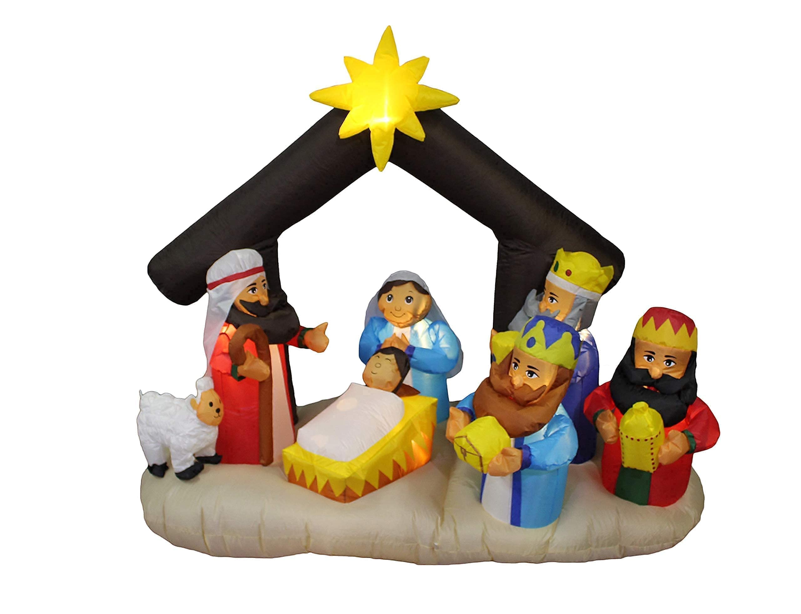 7ft Inflatable Santa Claus & Penguin Island with Palm Tree + 6ft Inflatable Nativity Scene with Three Kings & Lights - Christmas Party Decorations Bundle for Outdoor Yard, Holiday Festivities & Seasonal Celebrations