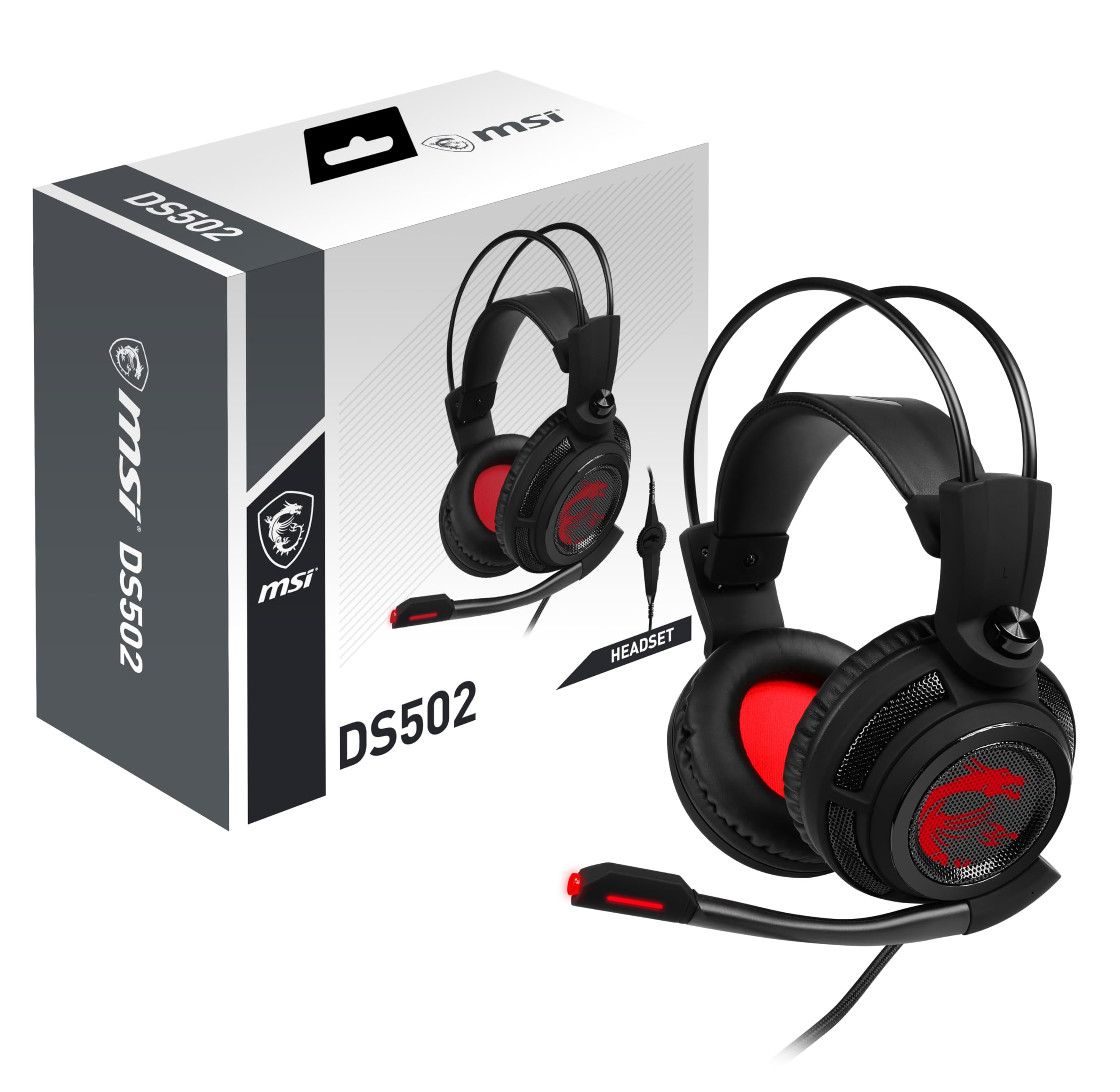 MSI DS502 Gaming Headset with 7.1 Virtual Surround Sound, Ergonomic Design & Noise-Canceling Mic for PC, Mac - Perfect for FPS Games, Streaming & Online Meetings