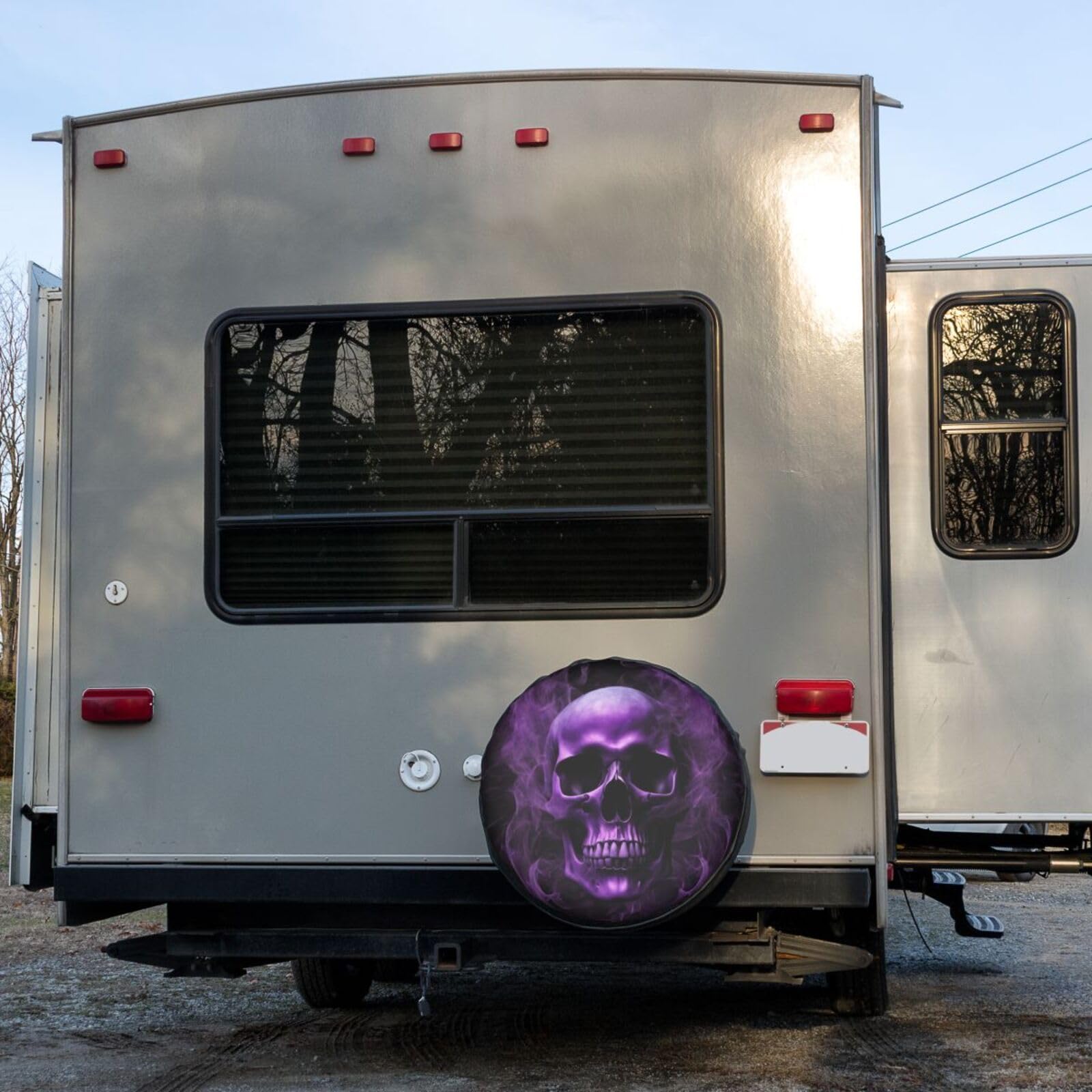 Purple Skull Printed Spare Tire Cover - 17 Inch Dustproof Wheel Protector for Trailers, RVs, SUVs & Most Vehicles | Off-Road Adventure & Camping Accessory