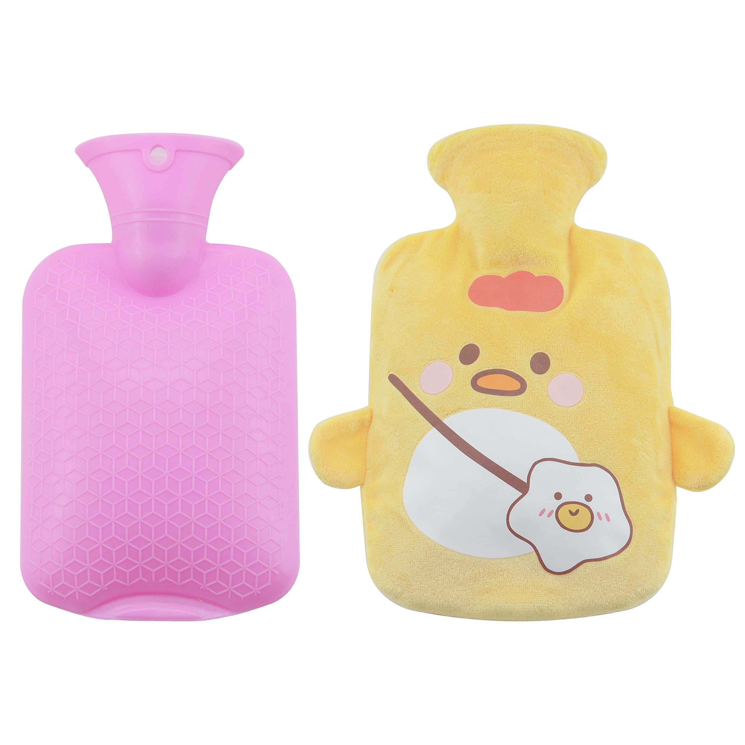 650ml Yellow Hot Water Bottle with Soft Removable Wool Cover - Leak-Proof PVC for Pain Relief, Hot/Cold Therapy - Perfect for Hand/Foot Warming, Bed Warmer & Menstrual Cramp Relief