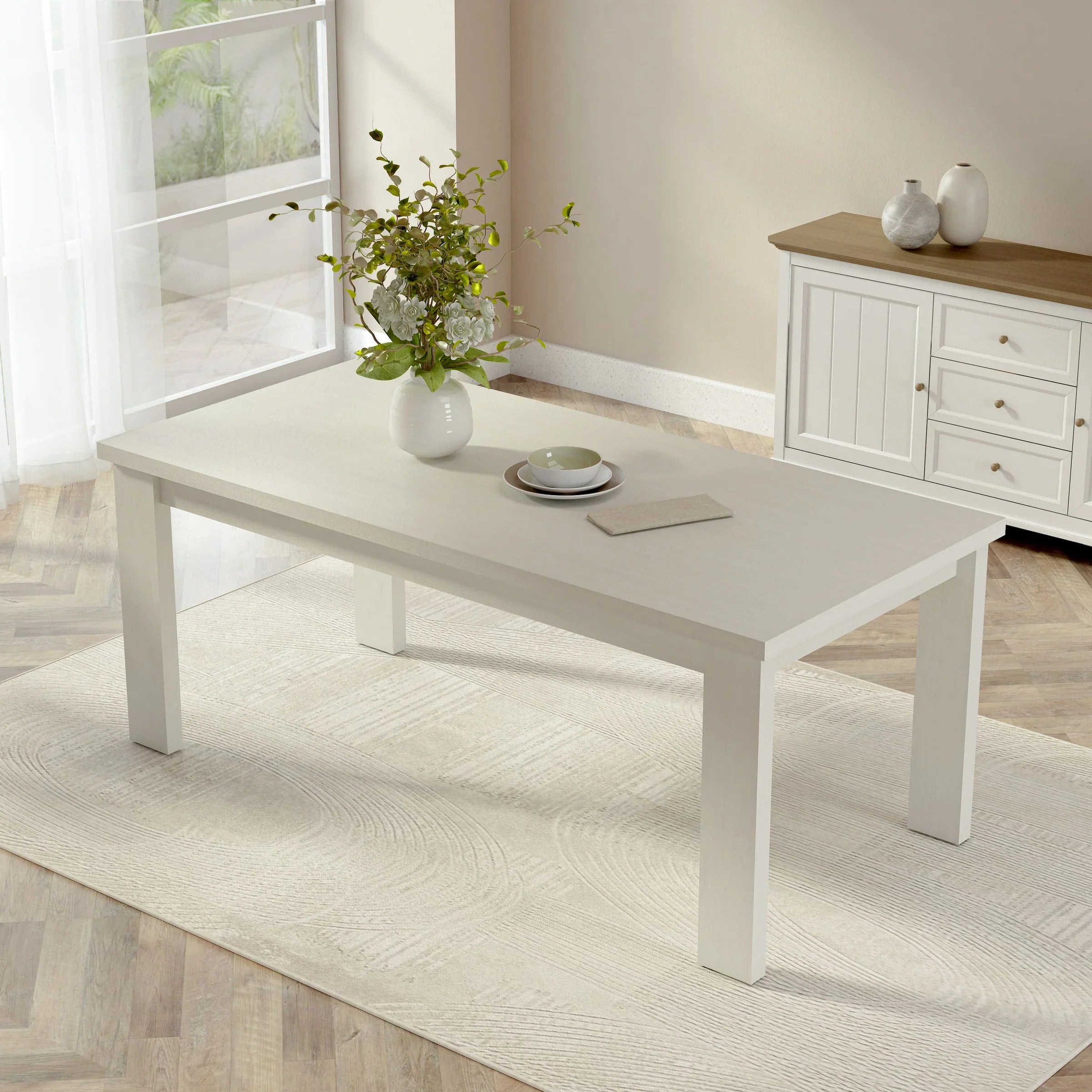 Anderson Teak Brentford 60-Inch White Dining Table - Solid Teak Wood Outdoor Patio Furniture for Garden, Poolside & Backyard Dining