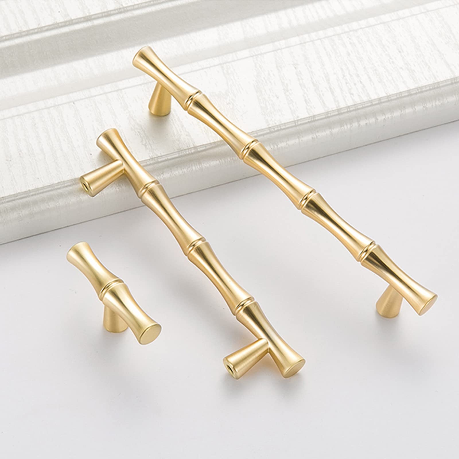 Gold Bamboo Cabinet Pulls - 96mm Zinc Alloy Drawer Handles (2 Pack) for Kitchen & Wardrobe